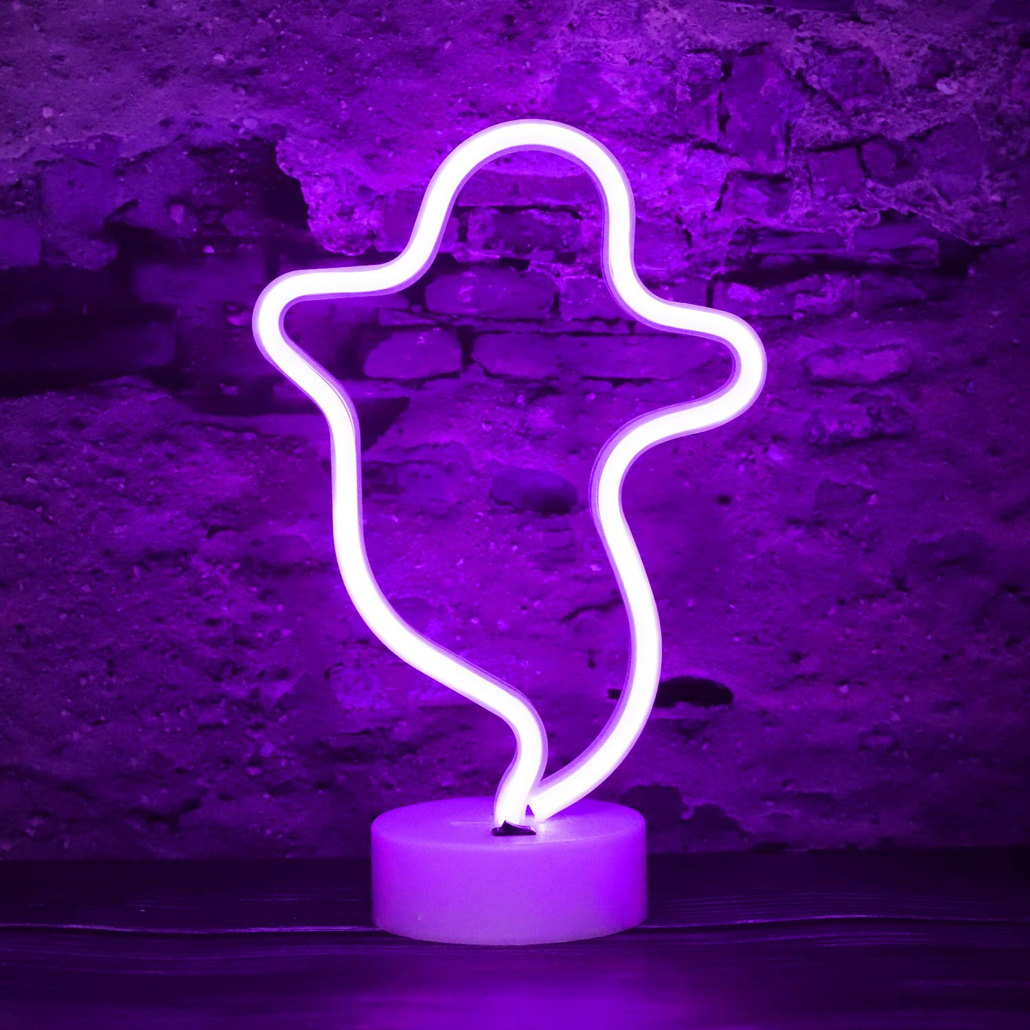 Vicila Ghost Neon Sign - LED Halloween Light, Purple Ghost Shape Decor with Holder Base