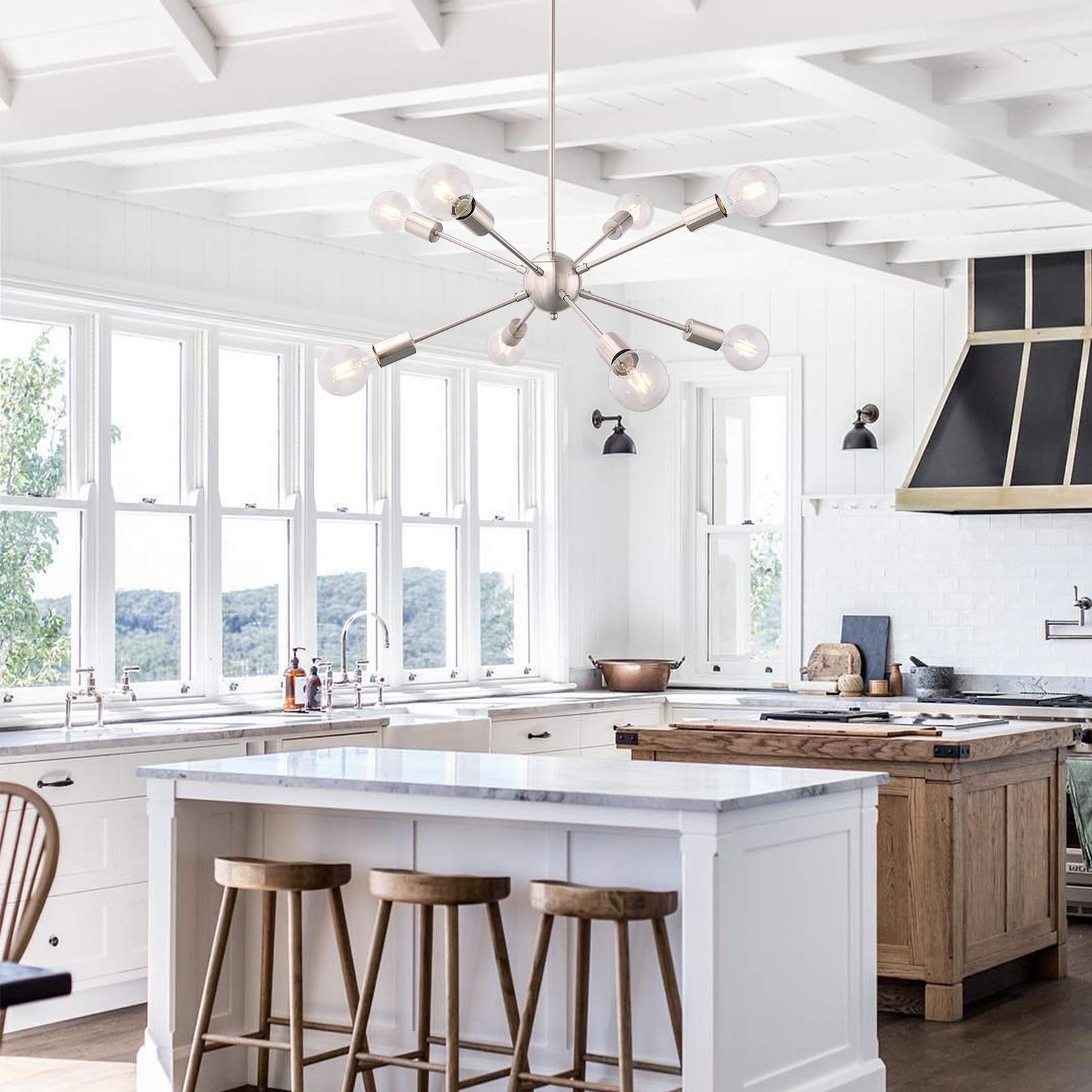 ALISADABOY Sputnik Chandeliers 8 Light Brushed Nickel Modern Light Fixture Industrial Sputnik Chandelier Lighting for Dining Roo