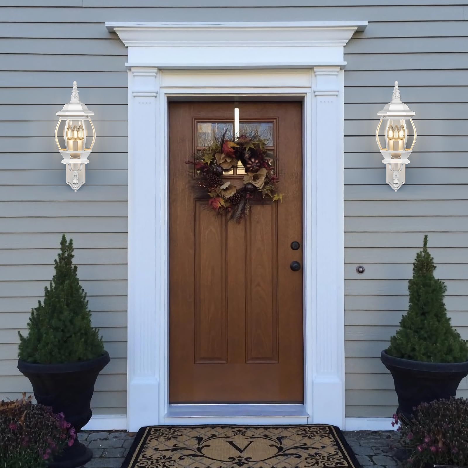 Krychiler 3-Light White Outdoor Wall Lantern Sconce - Waterproof Porch Lighting Fixture