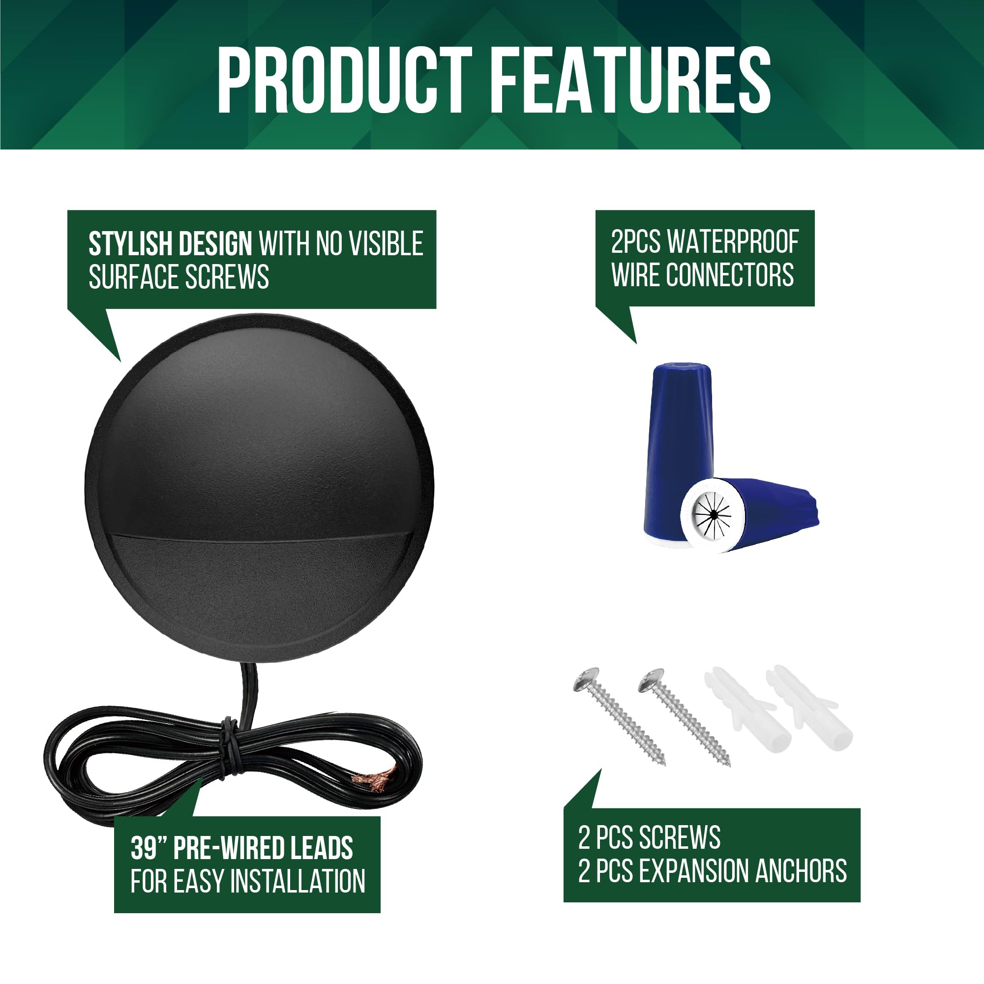 Gkoled Low Voltage Led Deck Lights, 2W Aluminum Railing Light, 4-Pack, Black-2700K