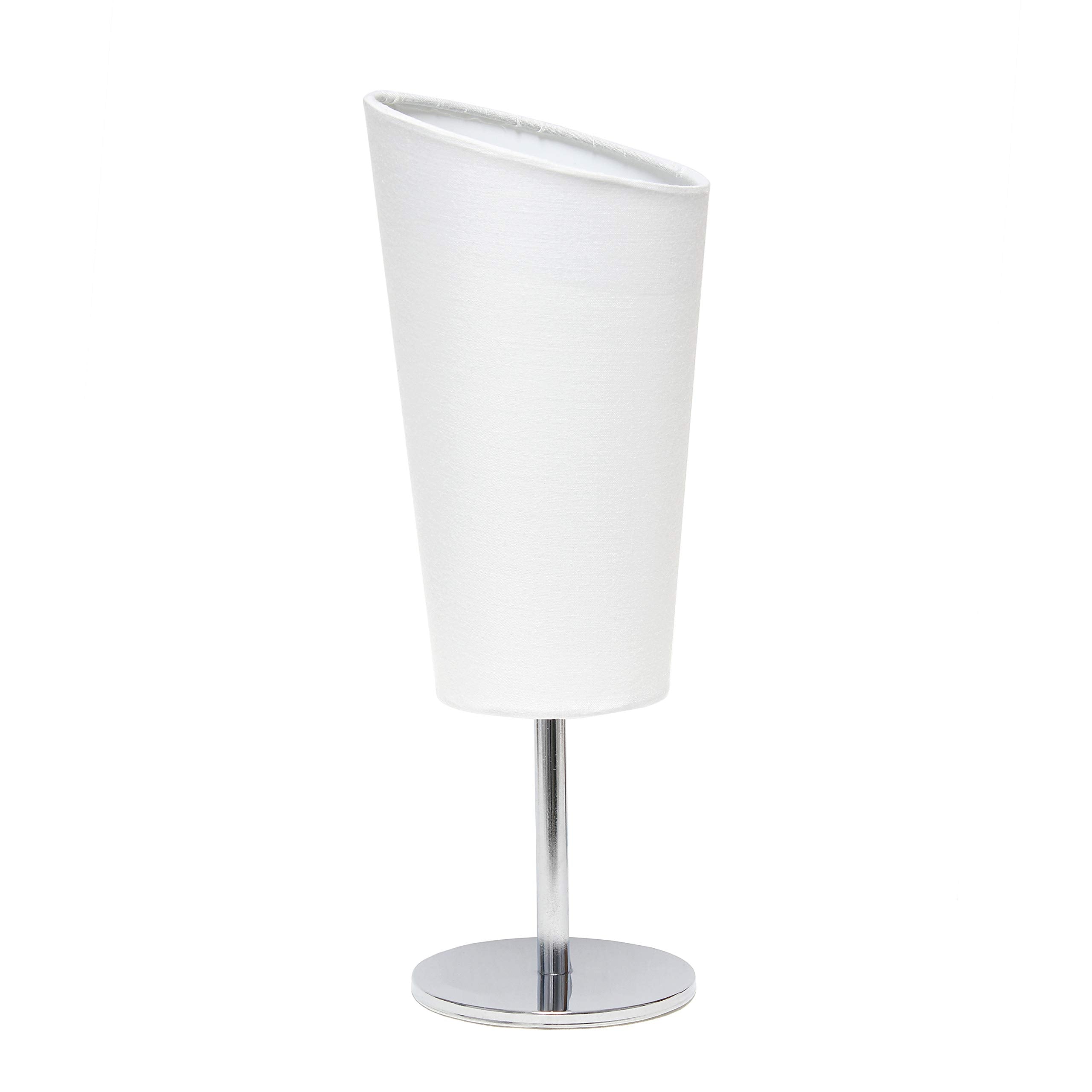 Simple Designs Lt2061-Wht Mini Table Lamp, Chrome Base, Fabric Shade, 12.6H, White