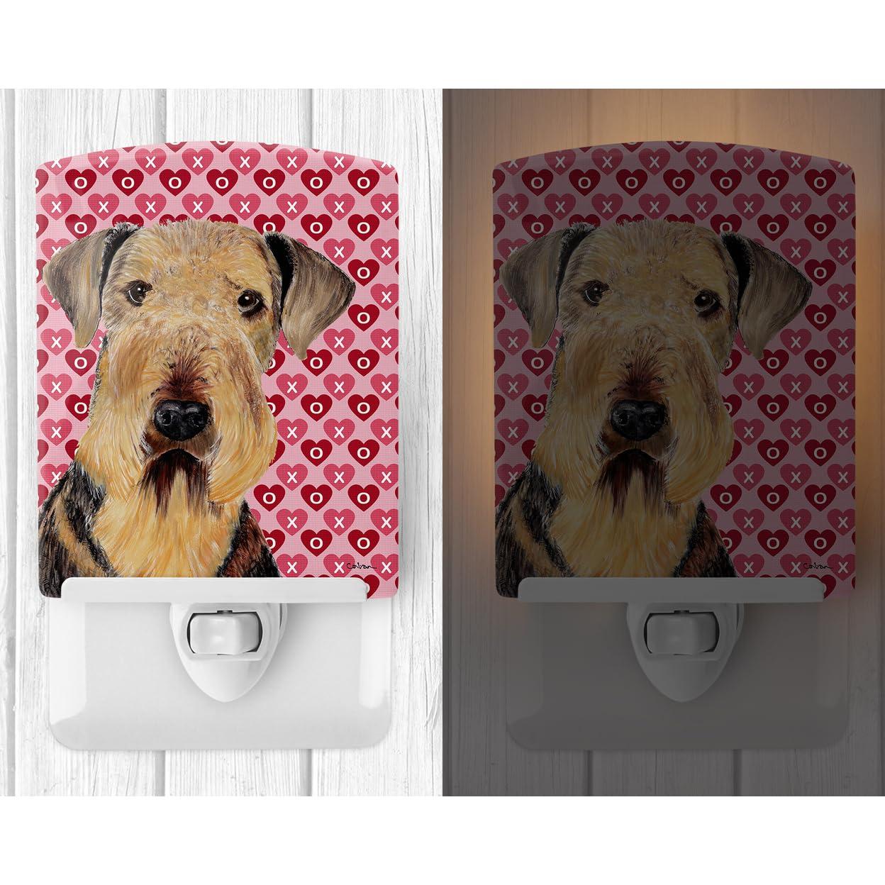 Carolines Treasures Night Light, Airedale Hearts, Ceramic, 6x4x3in, Multicolor, Model SC9266CNL