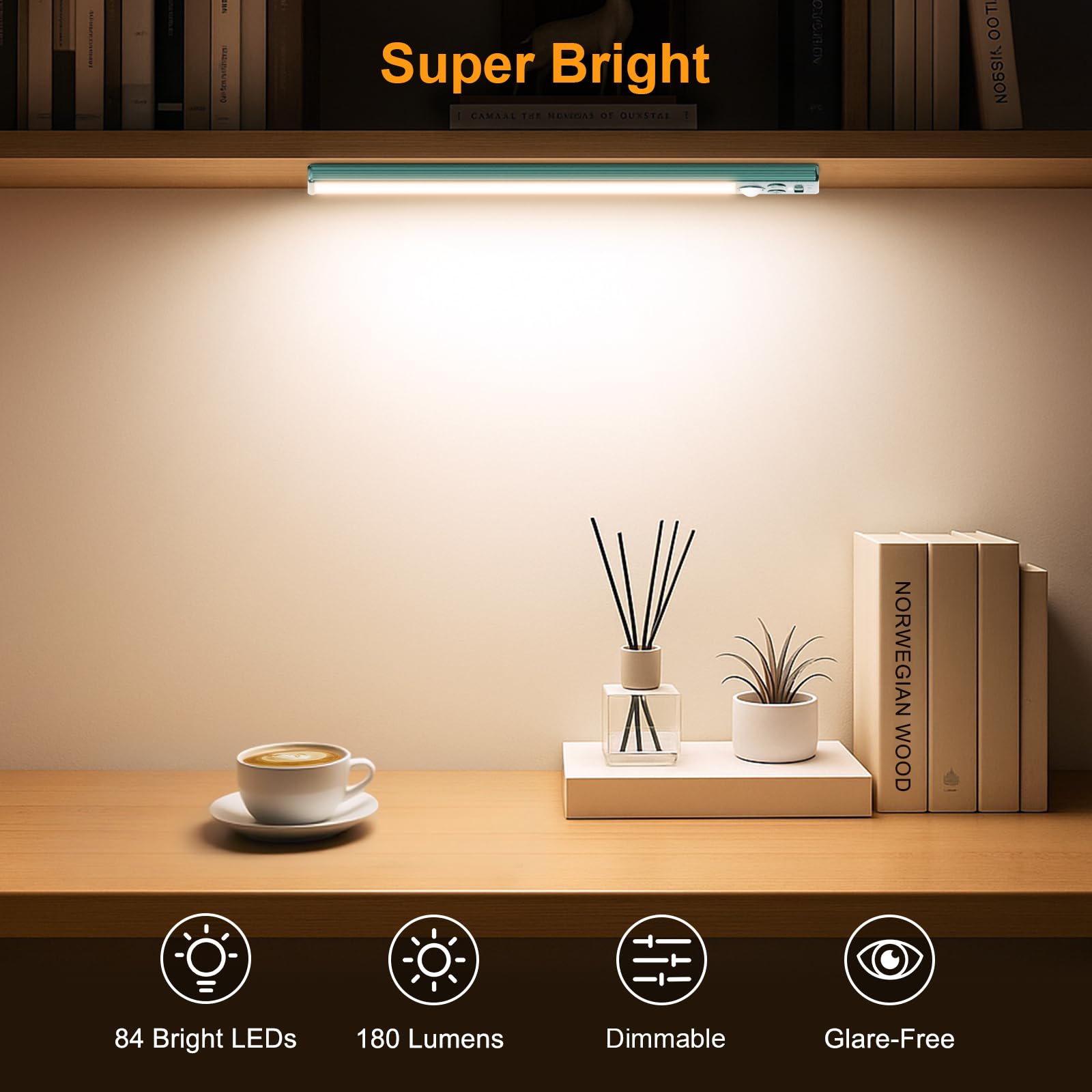 Gritin 10.2" Rechargeable Under Cabinet Lighting - 84 LED, 3 Colors, Motion Sensor, Green - 2 Pack, Model G1358