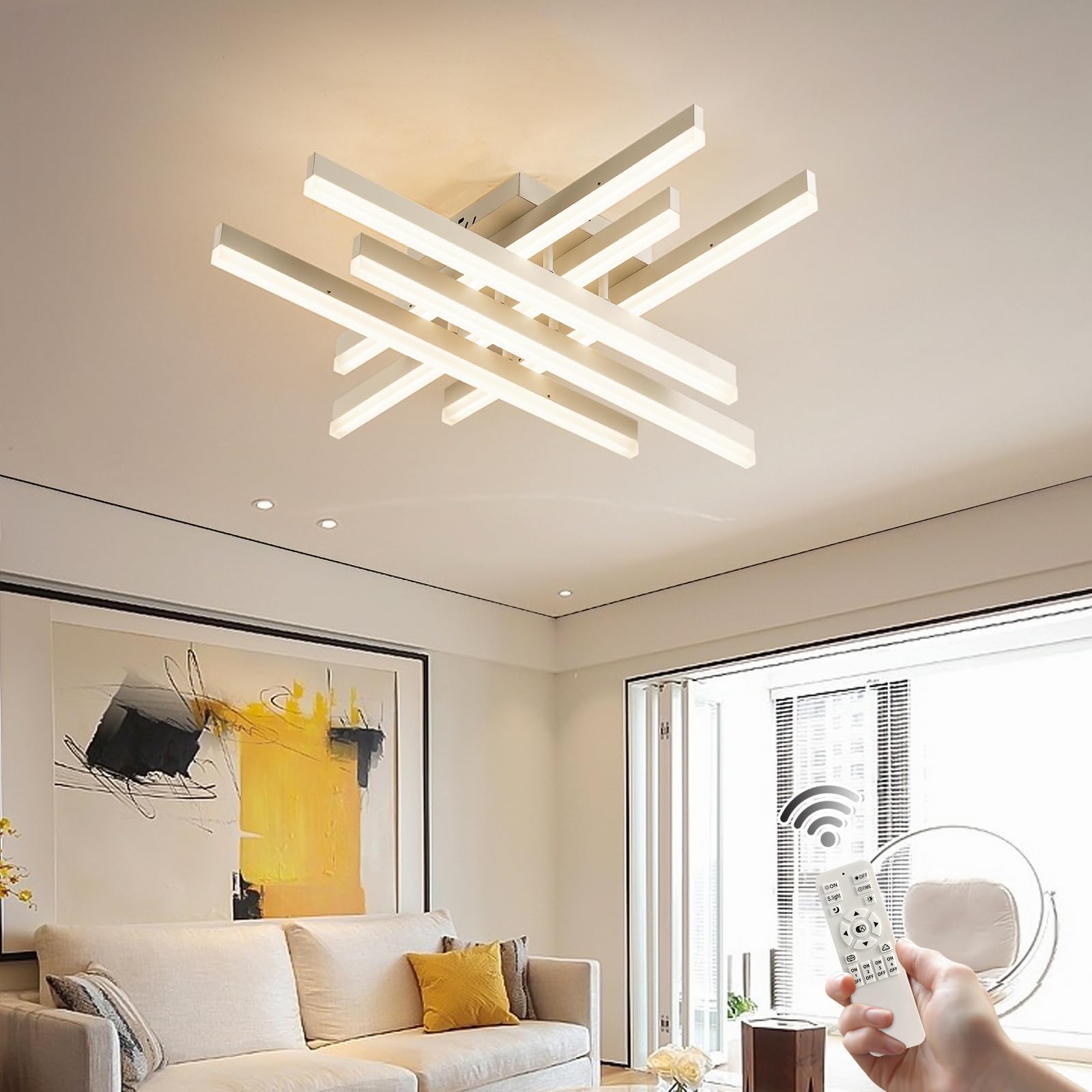 Garwarm Modern Led Flush Mount Ceiling Light, 6 Lights Acrylic Ceiling Lamp With Remote Control, 60W Dimmable Ceiling Chandelier