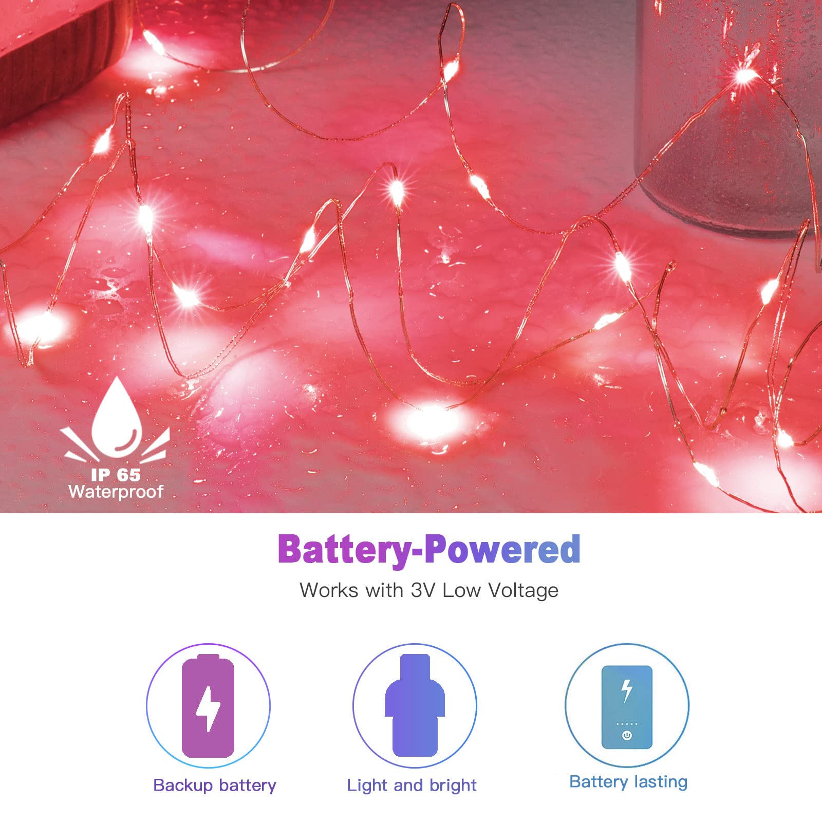 Brightown 12 Pack LED Fairy Lights, Waterproof, Red, 7 Feet, 20 LEDs, Battery Operated, Flexible Silver Wire, Safe, Energy Savin
