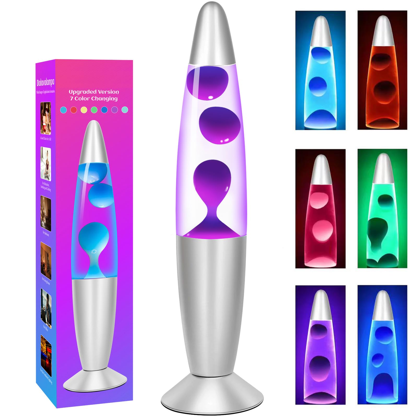 Dalavalampa LED Color Changing Liquid Motion Lamp, 13in Small, Purple, Model 4163C-01, Relaxing Night Light for Home Décor