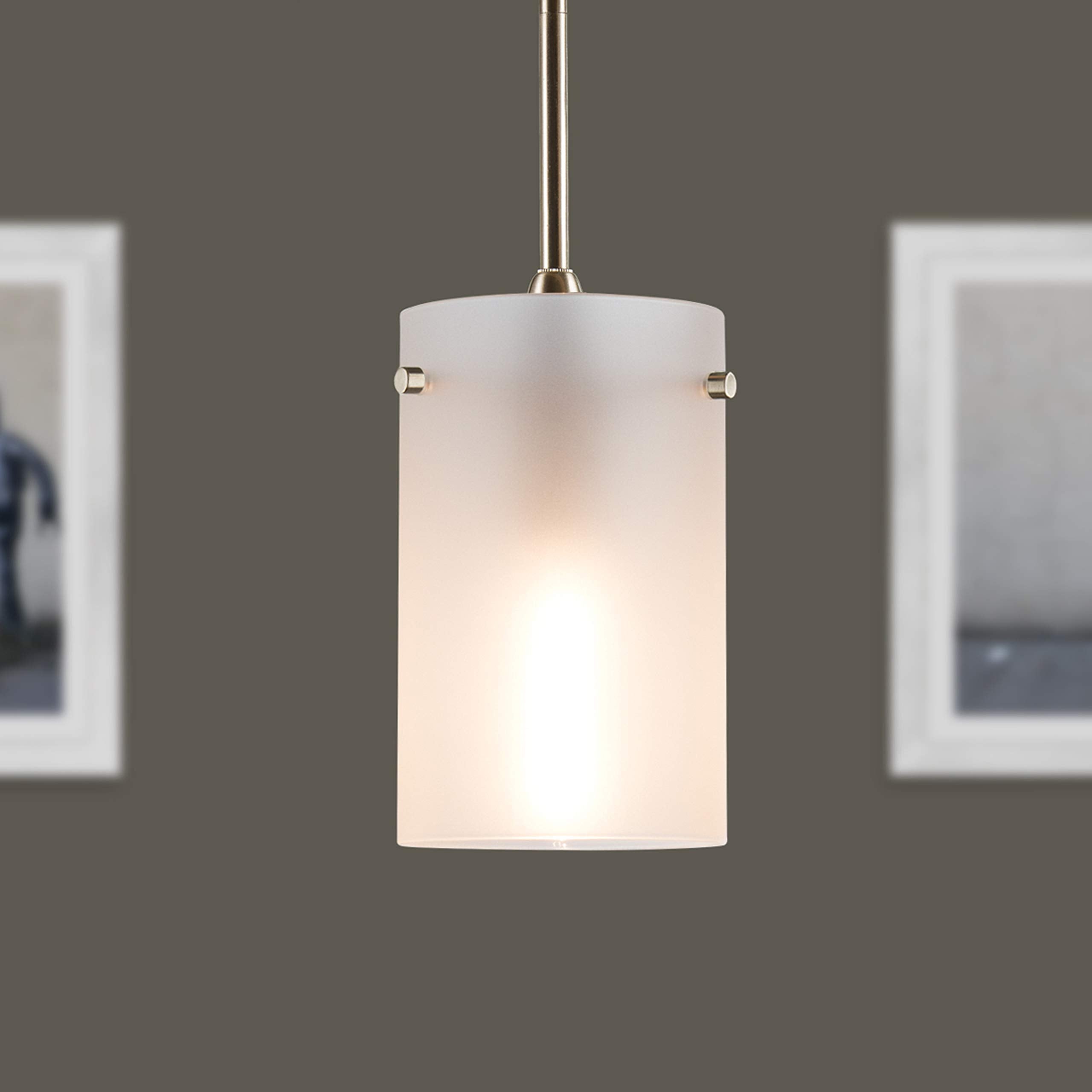 Linea di Liara Pendant Light, Modern Brushed Nickel, Medium Frosted Glass Shade, Model LL-P314F-BN