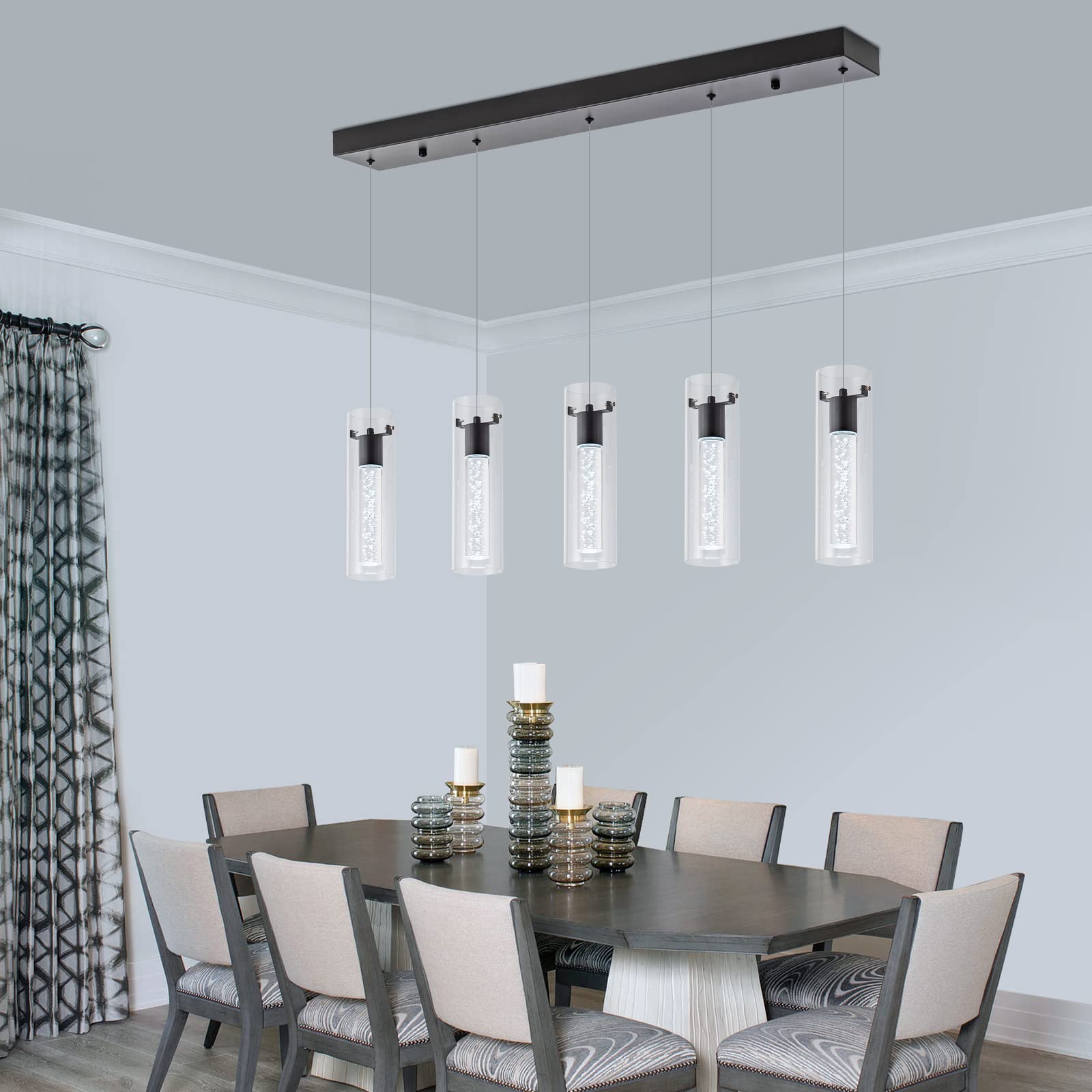 Votag Black Pendant Light, 5-Light Pendant Lighting For Kitchen Island, Pendant Lights Kitchen Island For Dining Room, Living Ro