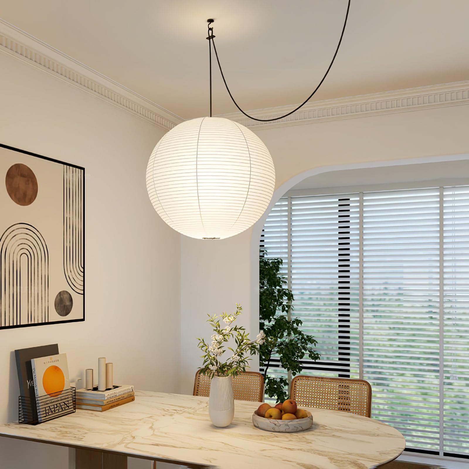 2 Pack White Round Paper Lanterns, 19.68'' Large Hanging Paper Lantern Lamp, Chinese/Japanese Paper Pendant Lampshade For Party