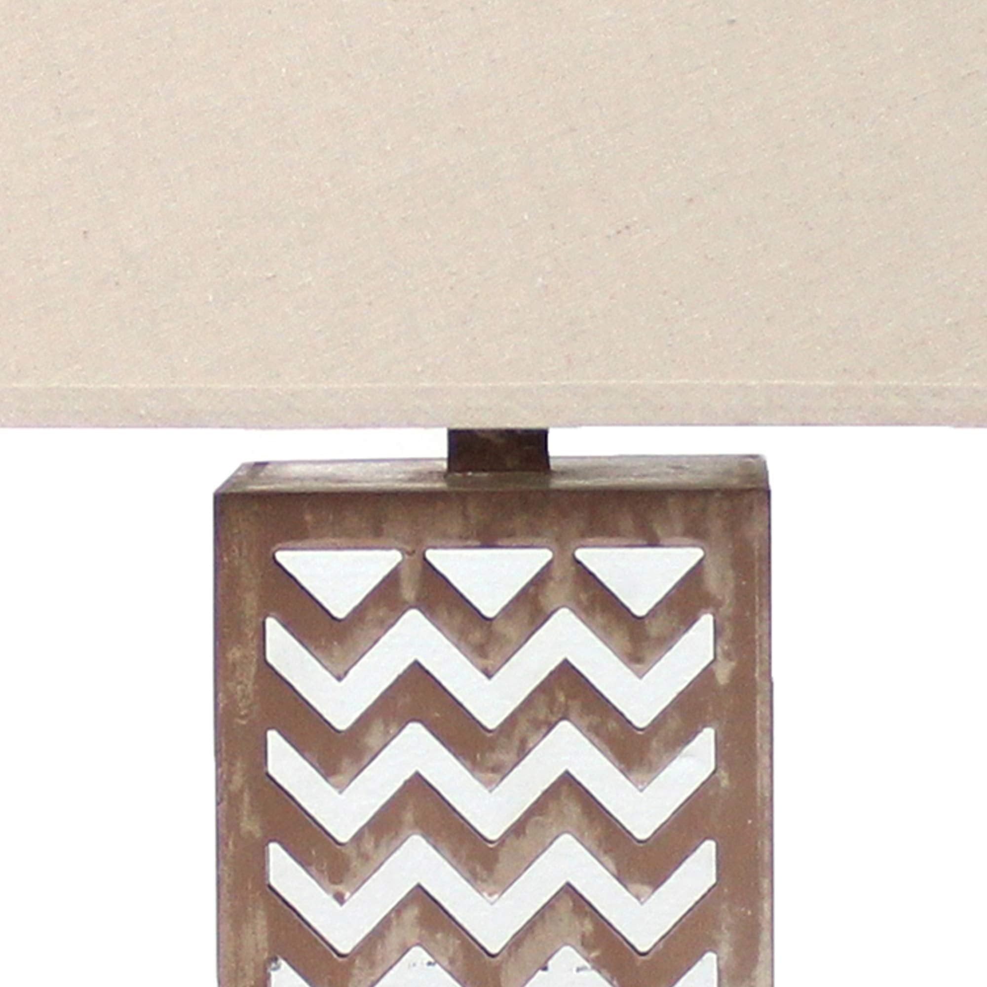 Benzara Table Lamp with Chevron Pattern, Silver and Brown, Model BM217248, Wood Material