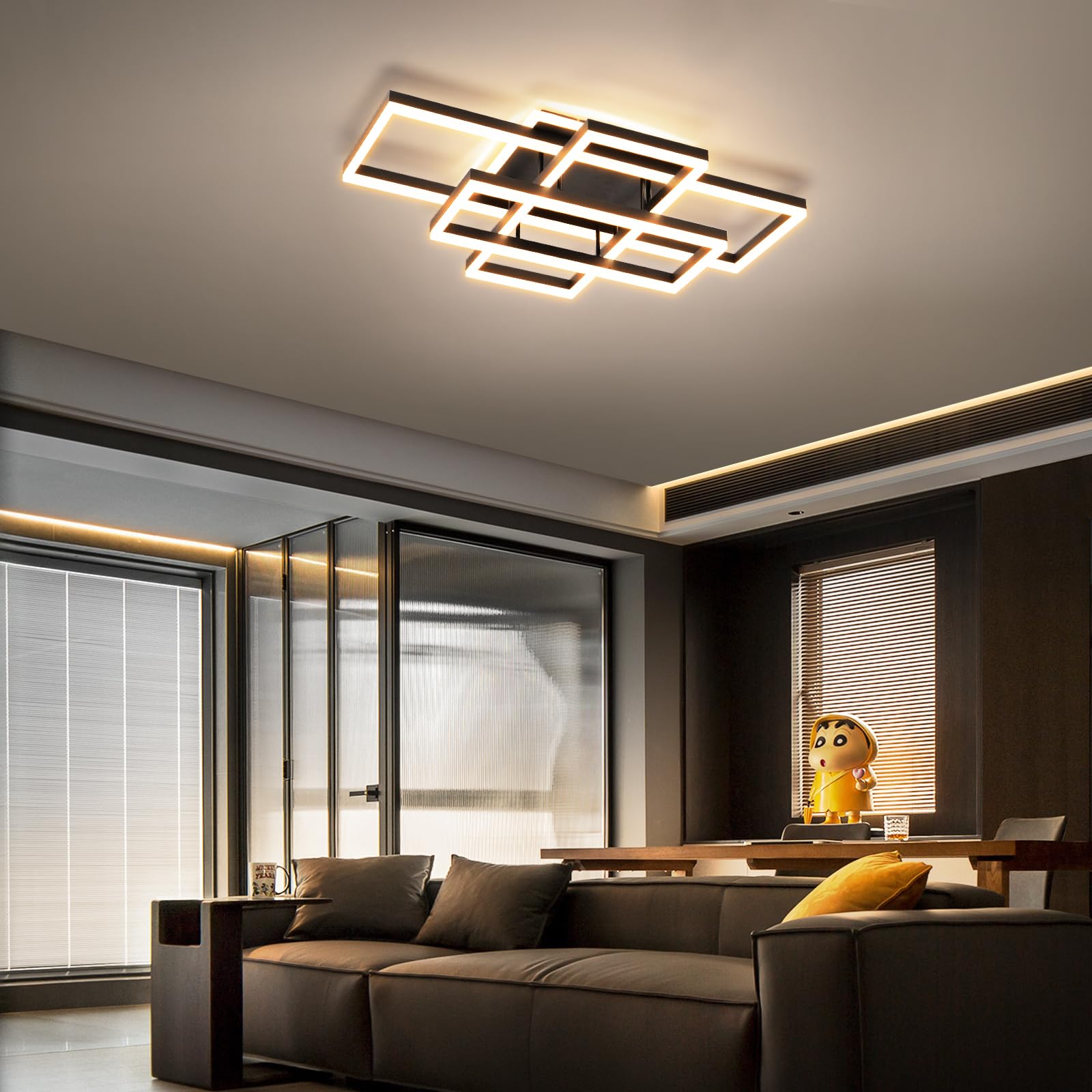 Okes Modern Led Flush Mount Ceiling Light, Black Square Dimmable Fixture For Kitchen & Living Room