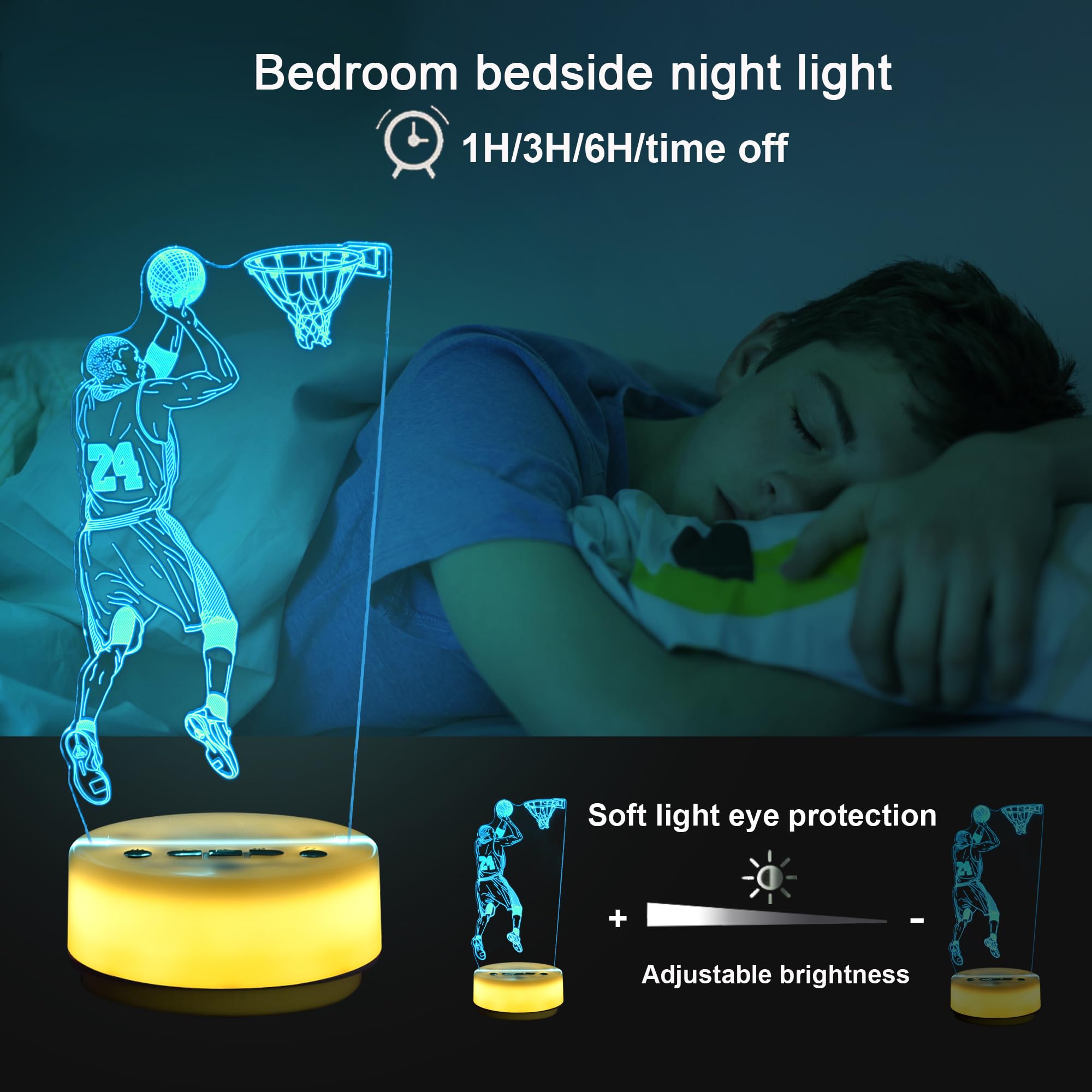 Kymellie Basketball Night Light Basketball Gifts For Boys, Basketball Lover 14 Colors Led Bedroom Sports Decor Lamp With Remote Control/Entity Key/Timer, Birthday Xmas Gifts For Boys&Girls