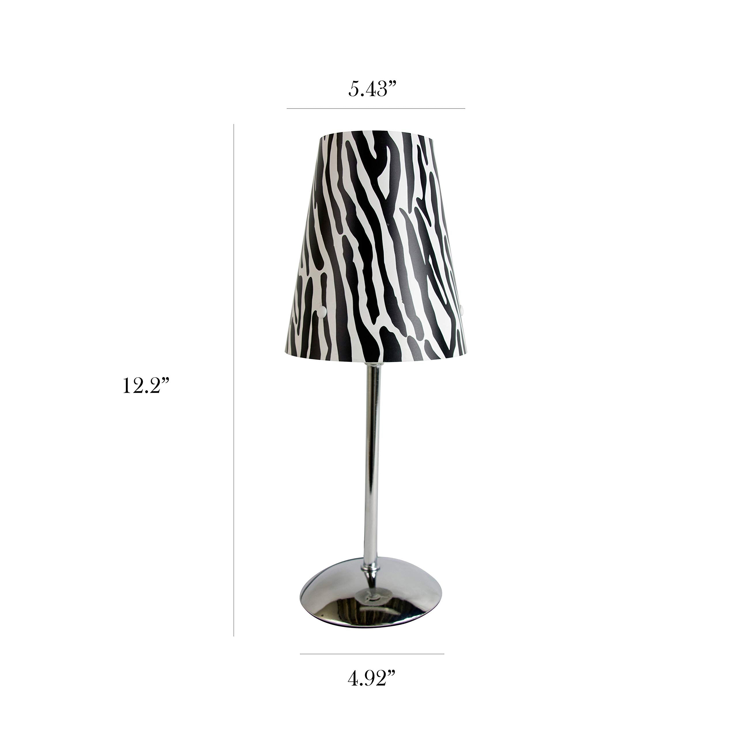 Simple Designs Lt3024-Zba Mini Silver Table Lamp With Animal Print Shade, Zebra