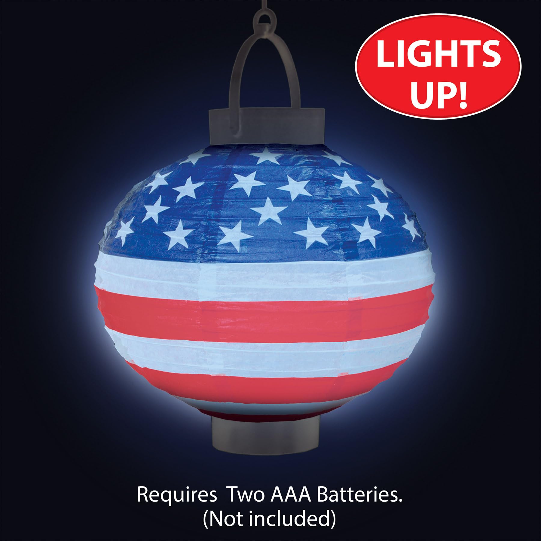 Beistle Light-Up Patriotic Paper Lanterns, 8in Red/White/Blue Cardboard, Model 52146