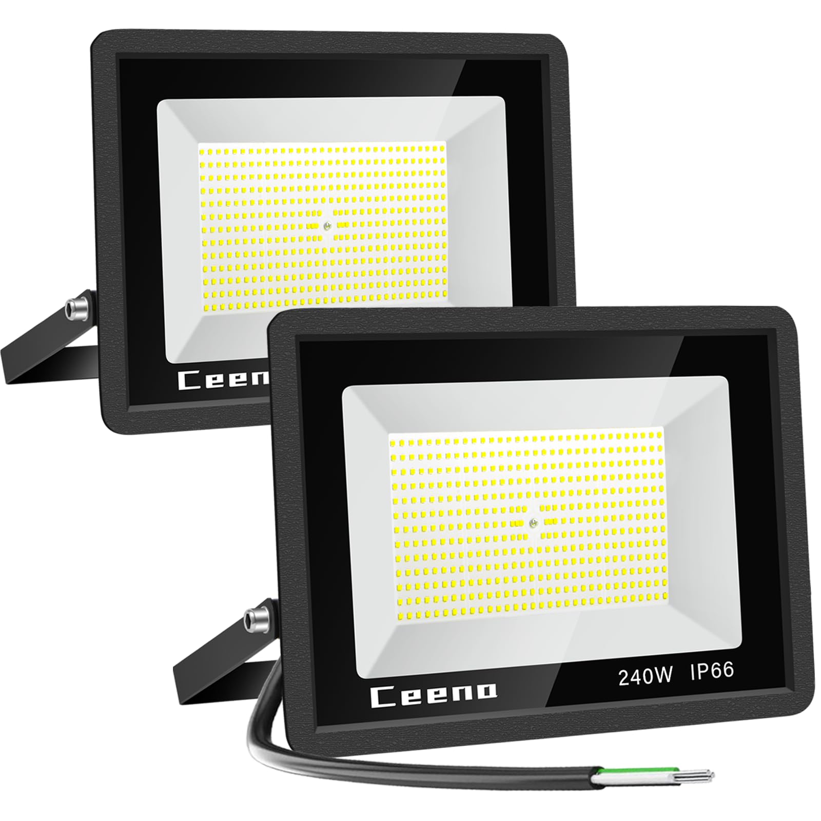 Ceena 2 Pack 240W Hardwired LED Flood Light Outdoor, 24000lm Super Bright Floodlight, IP66 Waterproof 6000K Daylight White Exter