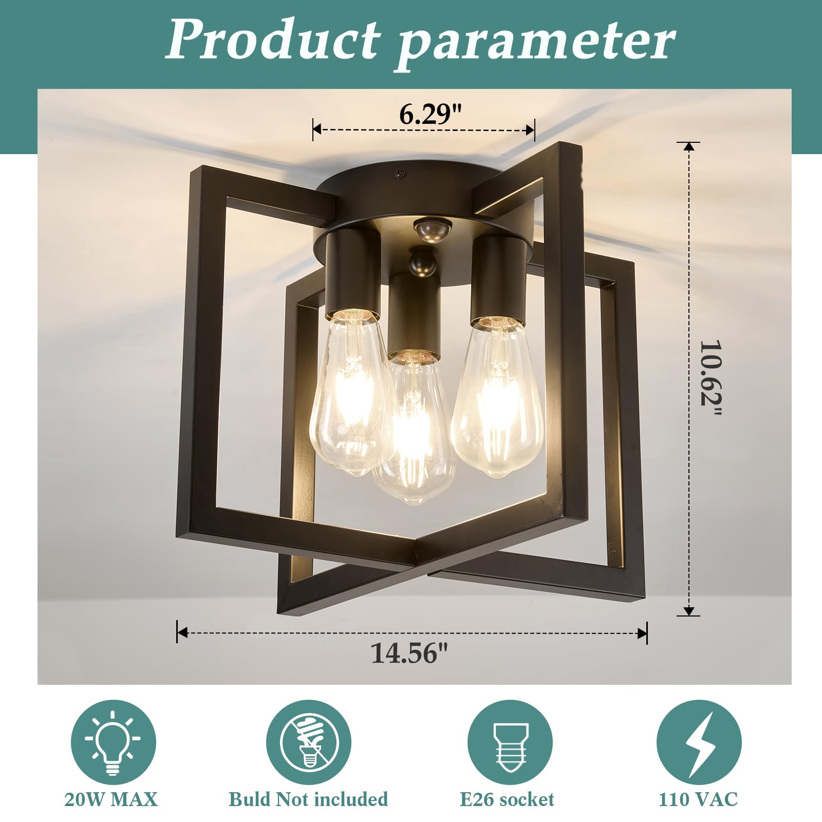 ZGLAOJT Motion Sensor Ceiling Light Fixture 3-Lights Black Industrial F-1424 Iron Chandelier for Kitchen Living Room Bedroom