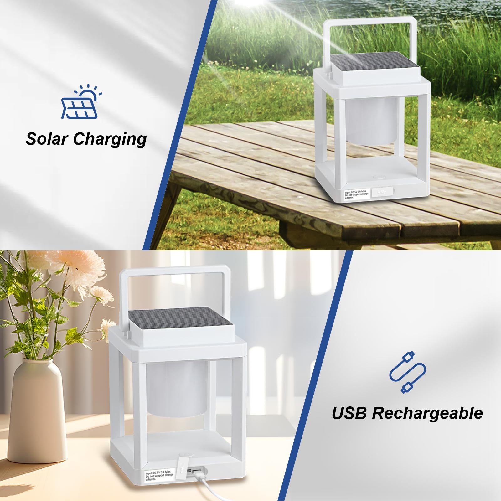 RIDALUX Solar Lantern - Portable Waterproof LED Light, Hanging Design, White, Rechargeable for Outdoor Use