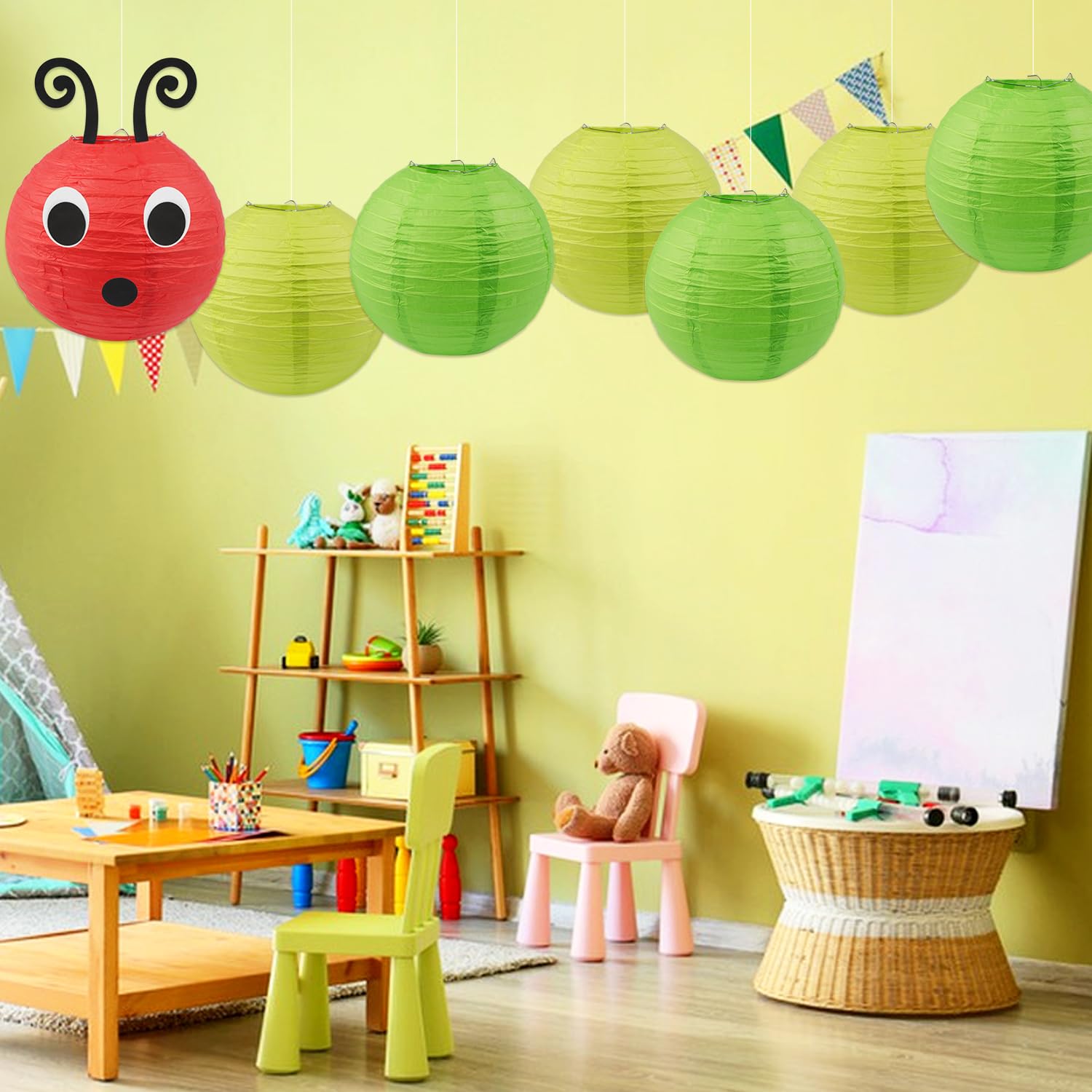 7Pcs Caterpillar Paper Lanterns Red Green Paper Lanterns With Eyes Mouth For School Classroom Decoration Birthday Party Decorati