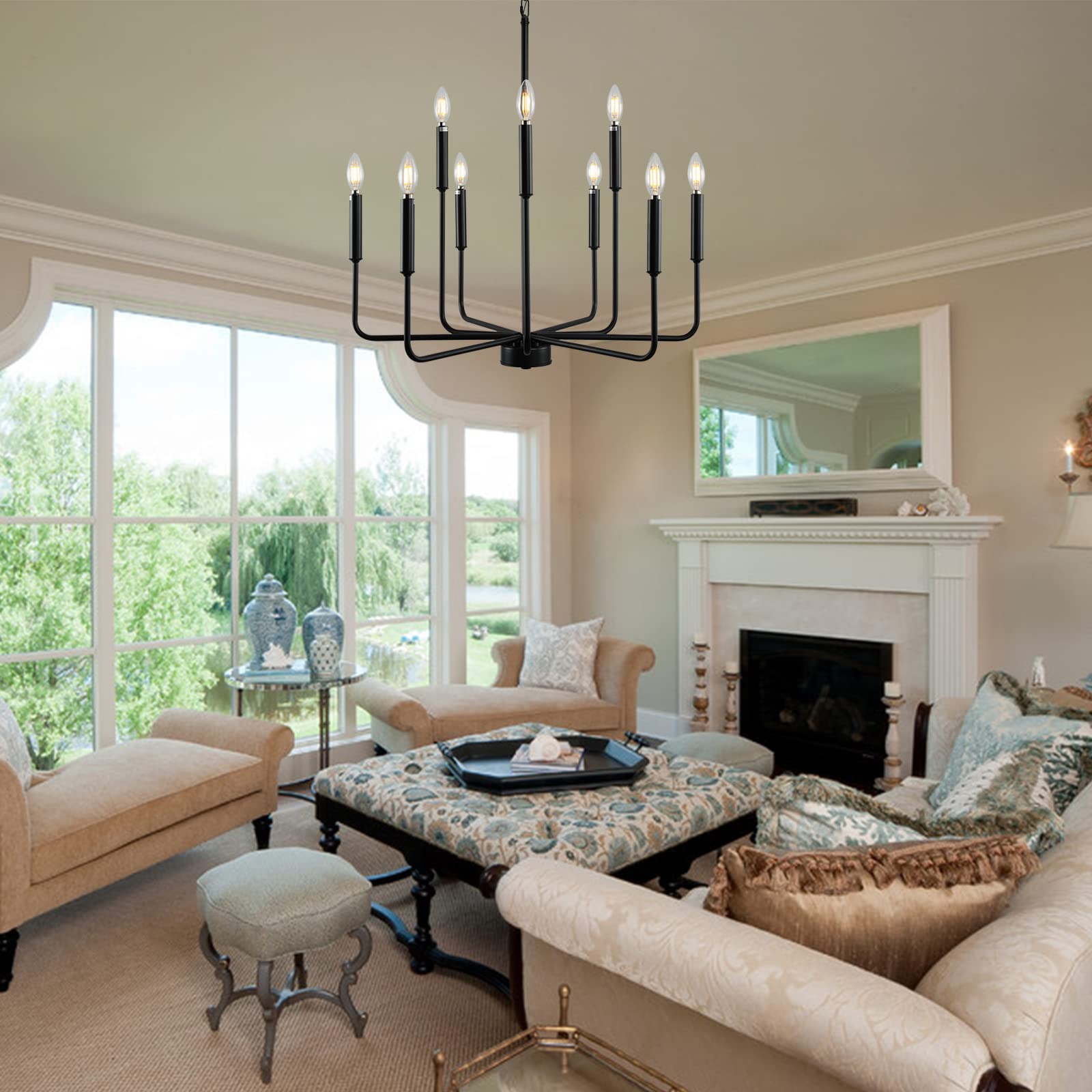Gifarich Black Chandelier Light Fixture for Dining Room, 12 Lights, Metal, Gold, Model 8836