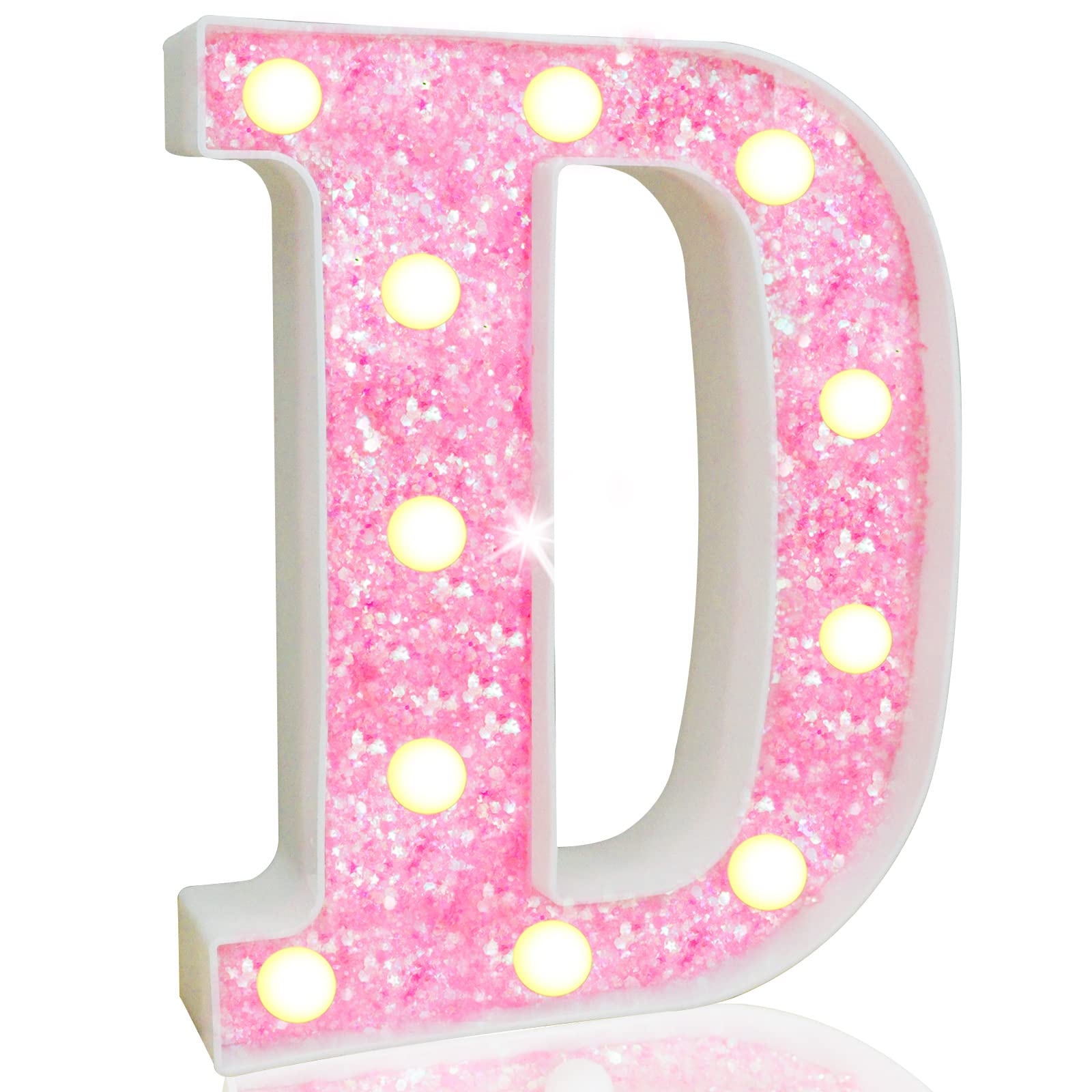Pooqla LED Marquee Letter Lights - Sequin Pink Alphabet Sign for Parties, Weddings, Home Decor, Battery Powered