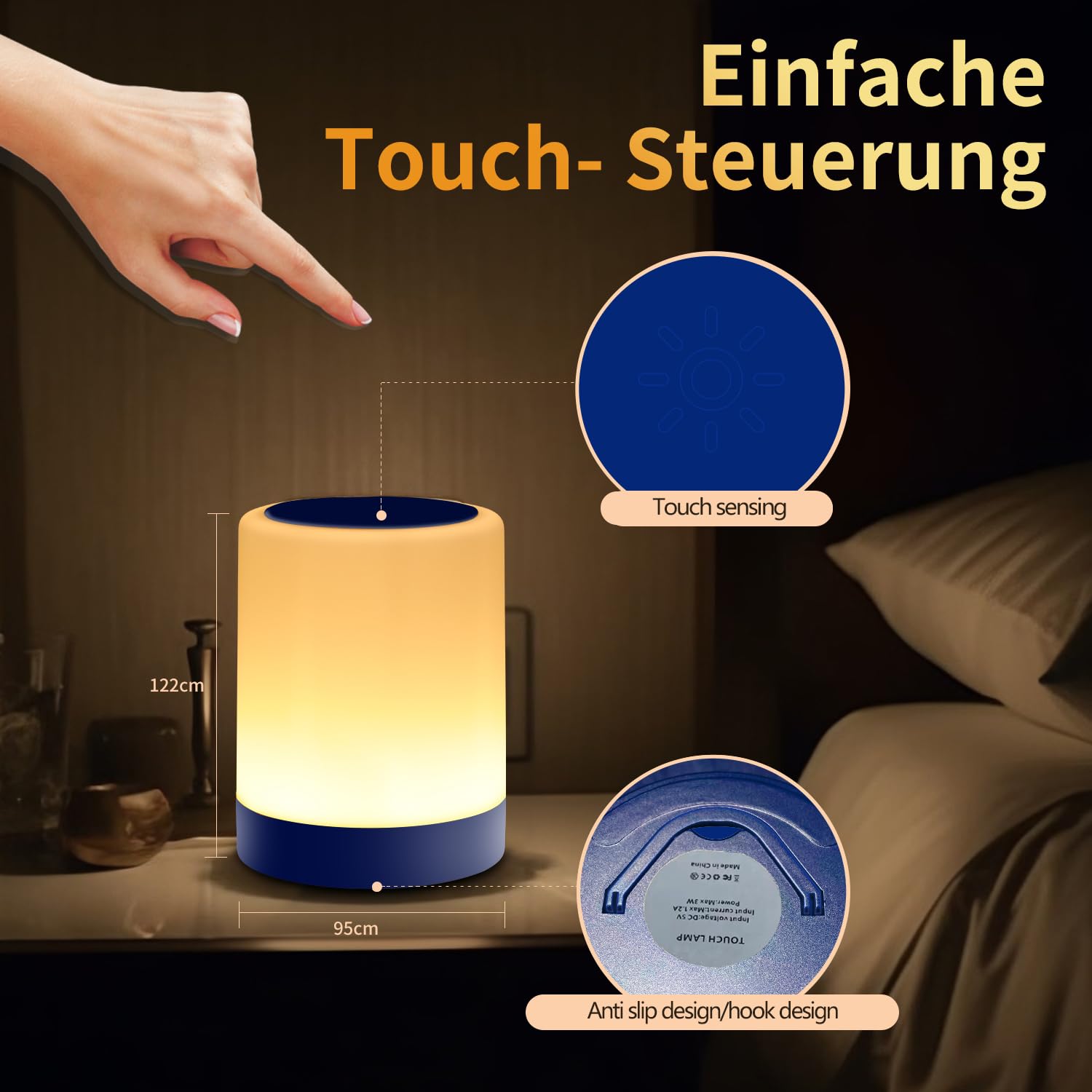 OORUN Touch Bedside Table Lamp, USB Rechargeable, Remote Control, 13 RGB Colors, 5 Brightness Levels, 3.74inD x 3.74inW x 4