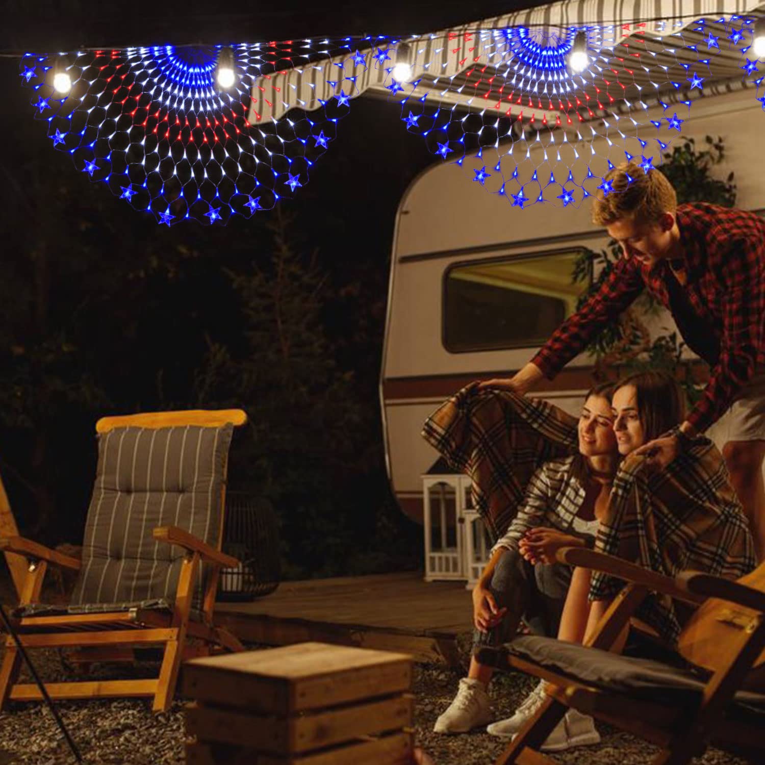 Miniao 243 Led American Flag Lights - Waterproof Half Fan Decoration For 4Th Of July, Festivals