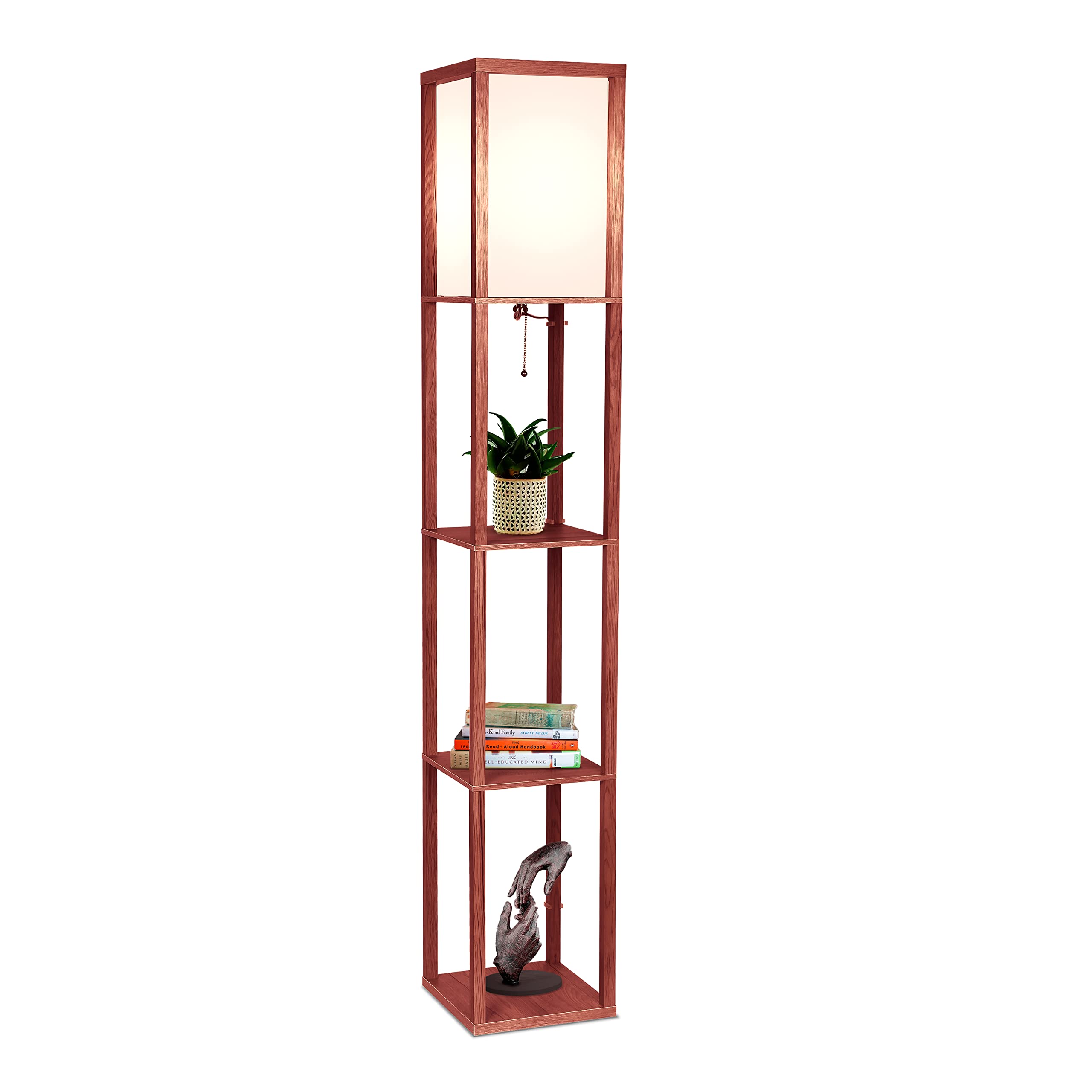 Brightech Maxwell - Modern Shelf Floor Lamp with Lamp Shade and LED Bulb - Corner Display Floor Lamps with Shelves for Living Room  Bedroom and Office - Walnut Brown