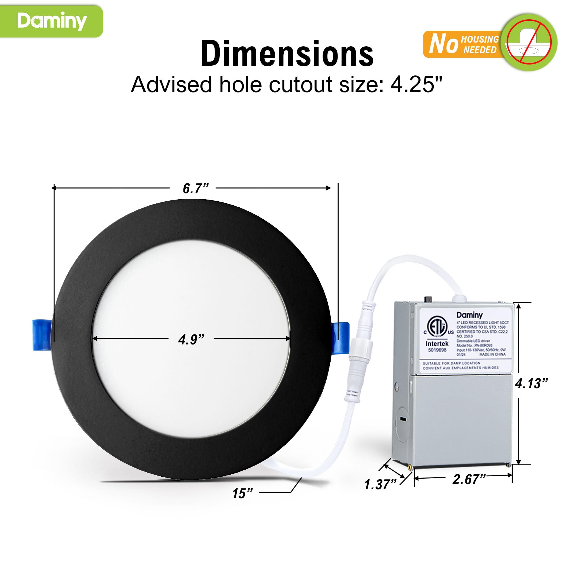 Daminy 12 Pack 6 Inch Black Led Recessed Lighting With Junction Box 5Cct Ultra-Thin Recessed Light 10W 1100Lm  Dimmable Canless Wafer Ceiling Light  High Brightness - Etl