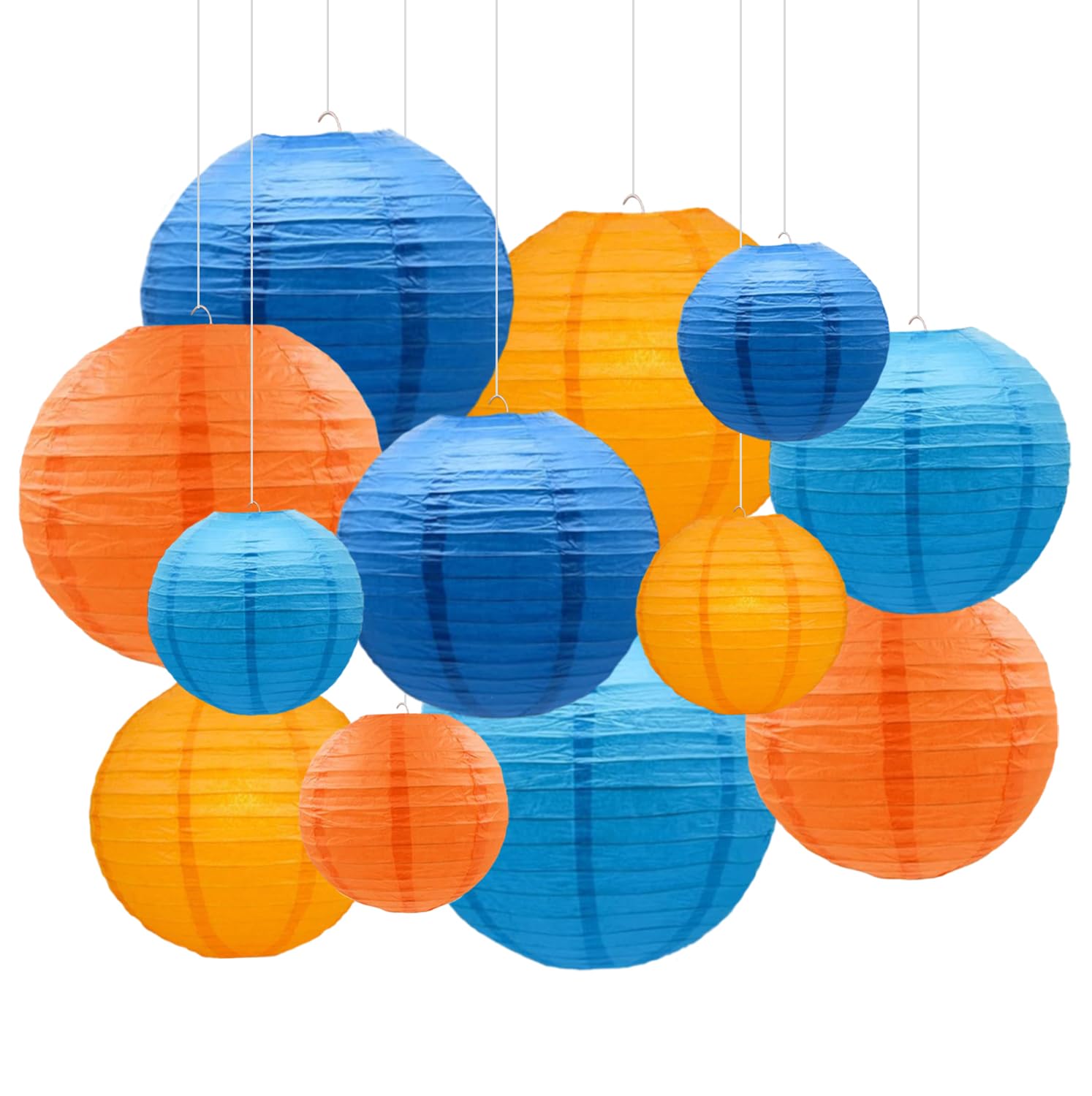 Capesaro Blue Orange Paper Lanterns Decorative 12Pcs Party Hanging Decorations For Party Birthday Bachelorette Wedding Birthday 