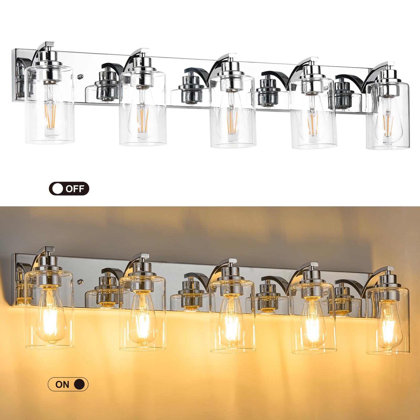 Alaislyc 5-Light Bathroom Light Fixtures Modern Chrome Vanity Lights For Bathroom Lighting Fixtures Over Mirror With Clear Glass Shade For Cabinet Mirror Bedroom Hallway