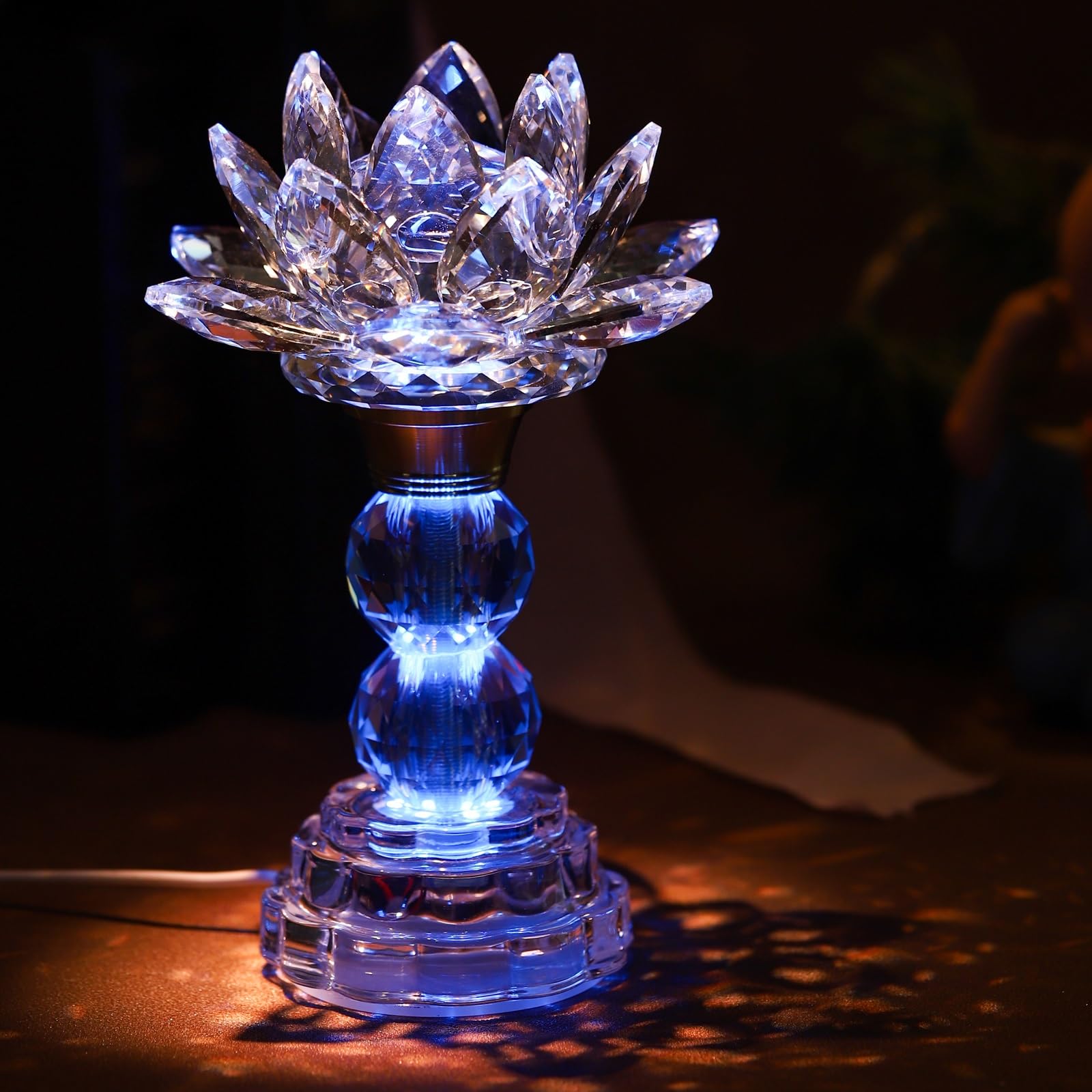 TENGFENG LED Crystal Lotus Flower Lamp - USB Powered Buddha Light for Worship  Prayer and Display Lotus Flower Light for Bedroom  Buddhist Supplies Shrine Meditation Room 8 (Blooming Lotus)