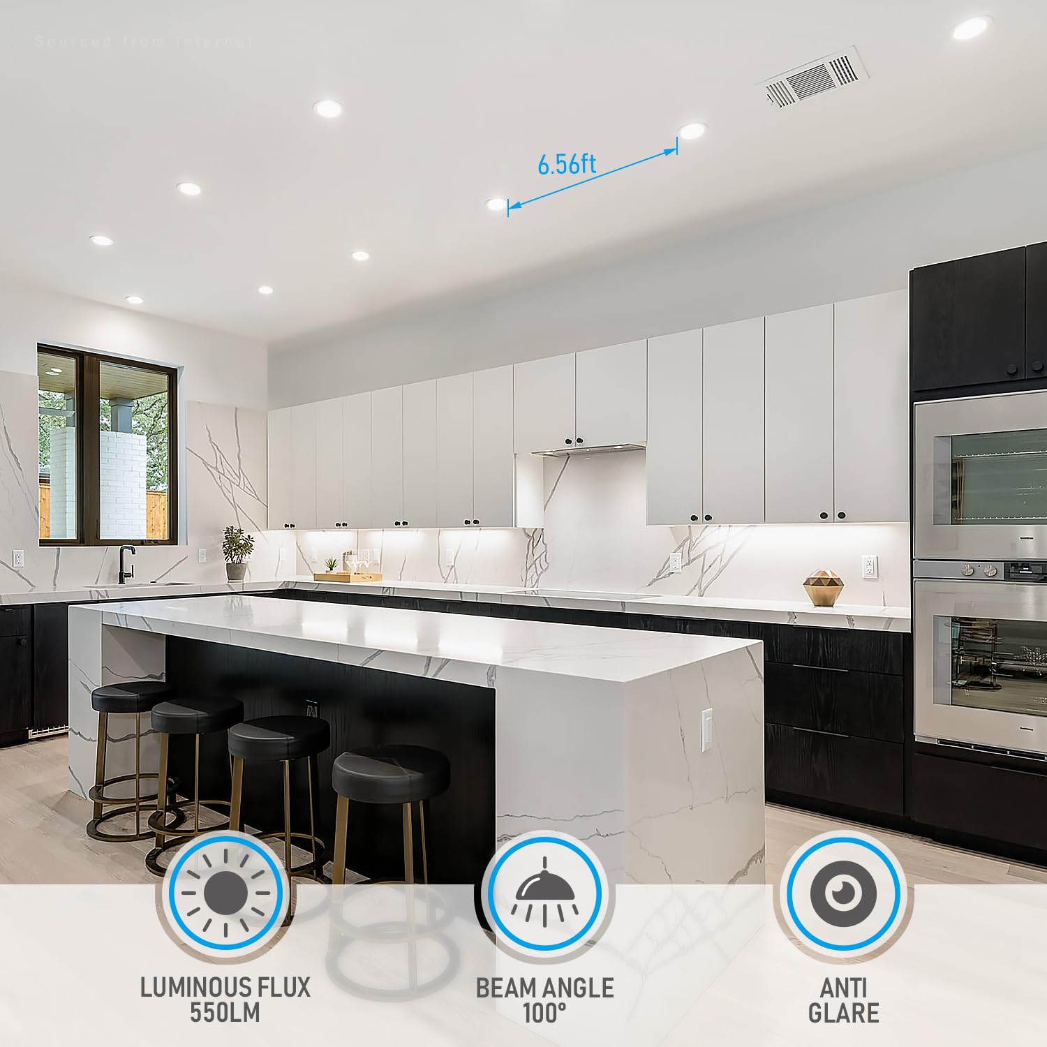 Torchstar 8-Pack 5Cct 4 Inch Slim Led Recessed Lighting With J Box, Anti-Glare Baffle Trim, Cri90 Dimmable Aluminum Ceiling Down