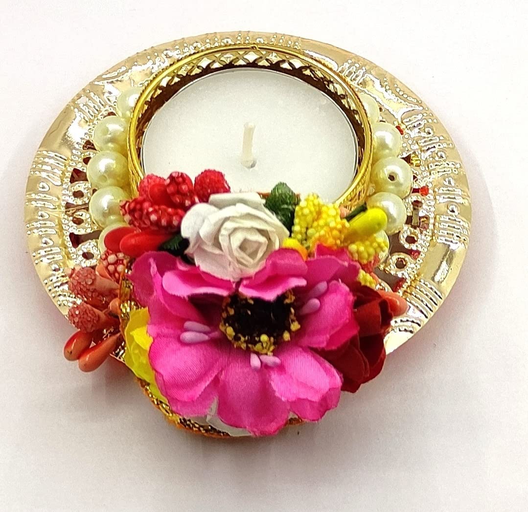 Vibhushita Plastic Designer Floral Decorative Handmade Oil Wax Diya Lamp -Pack of 2