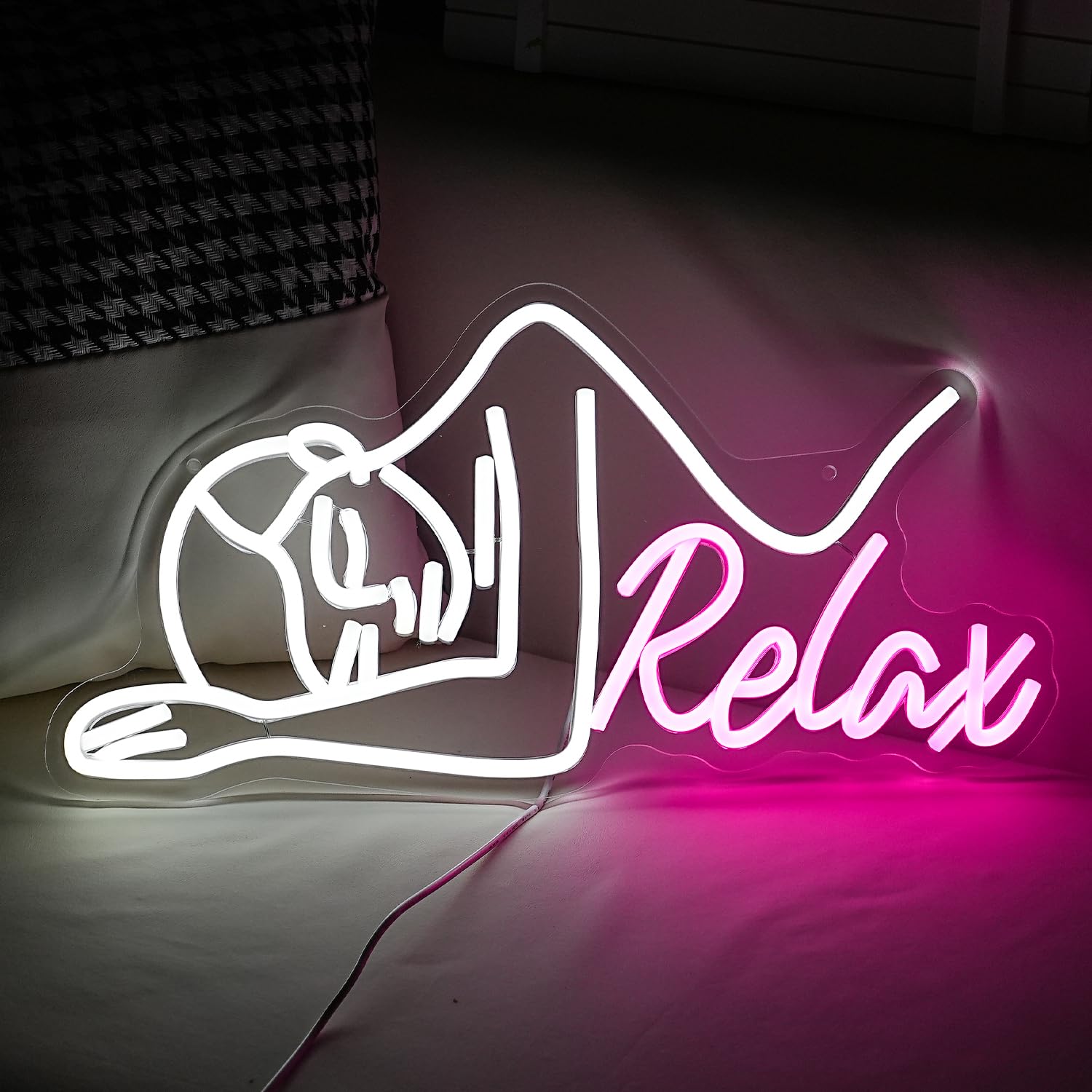 GNVETZLL Dimmable Neon Sign LED Wall Light for Decor 16.7in x8.7in  Acrylic White Pink