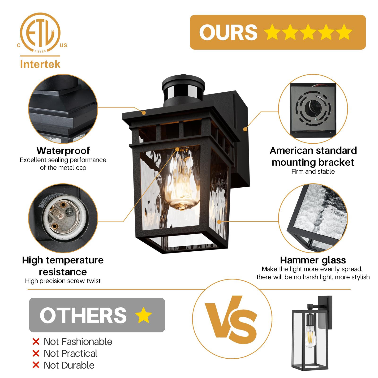 VIOAOEAFA Outdoor Porch Light with GFCI Outlet, Dusk to Dawn Motion Sensor, Aluminum, Black, 1 Pack, Model D2206-B03