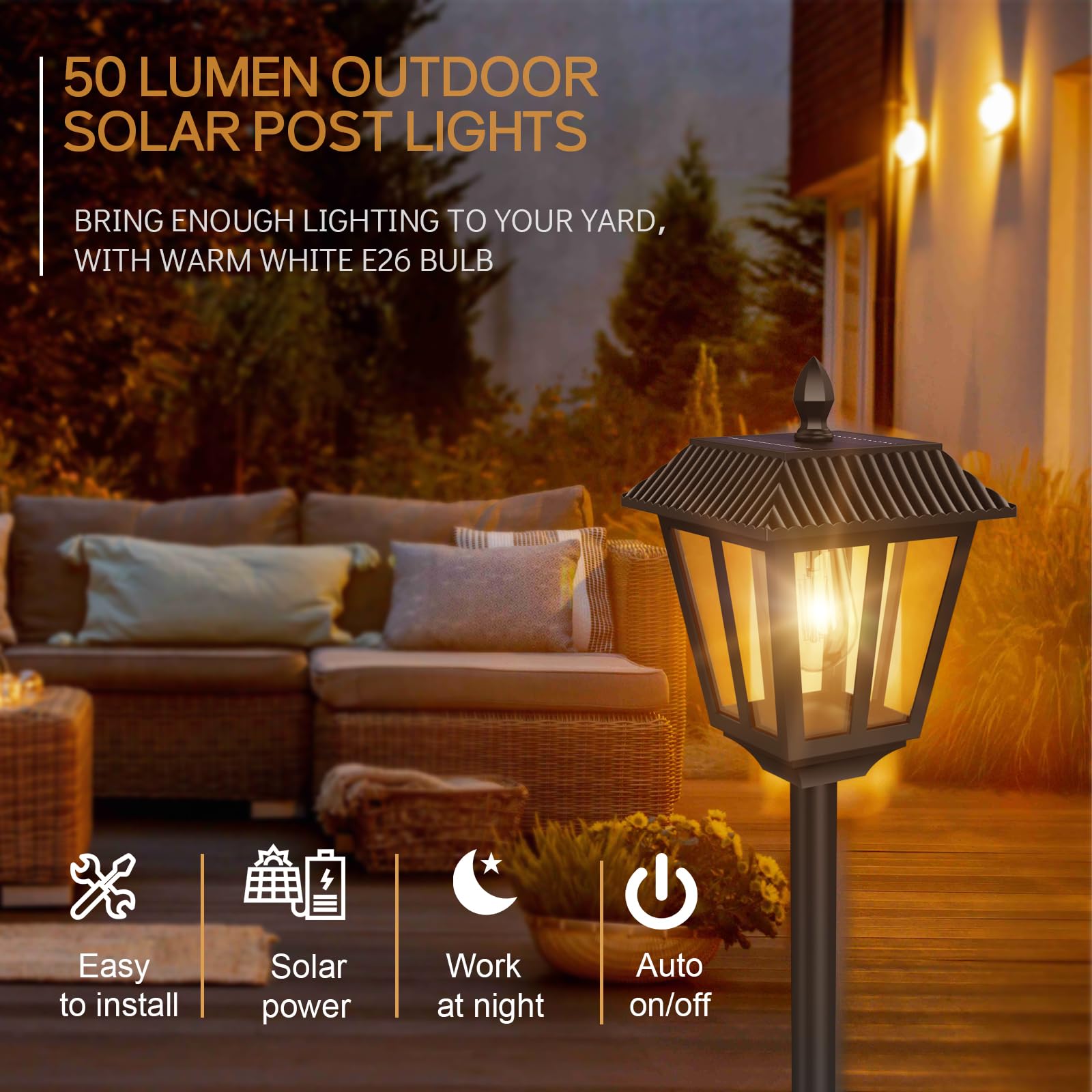 A.Bigwhale 2 Pack 67'' Solar Lamp Post Lights, 3000K Outdoor Solar Post Light Waterproof, Pole Light Outdoor Decorative Floor La