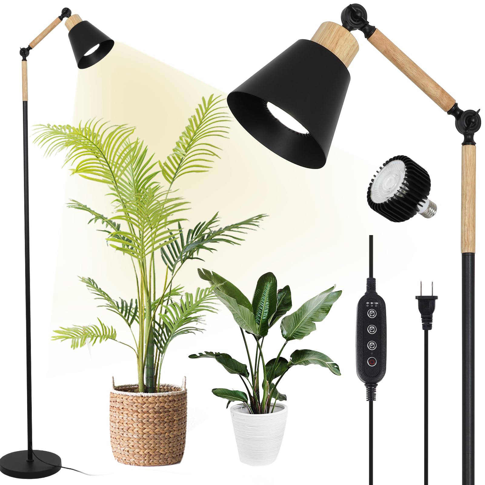 HMVPL Grow Lights for Indoor Plants, 20W COB, Full Spectrum, Height Adjustable 75in, Black, Model 231006A1
