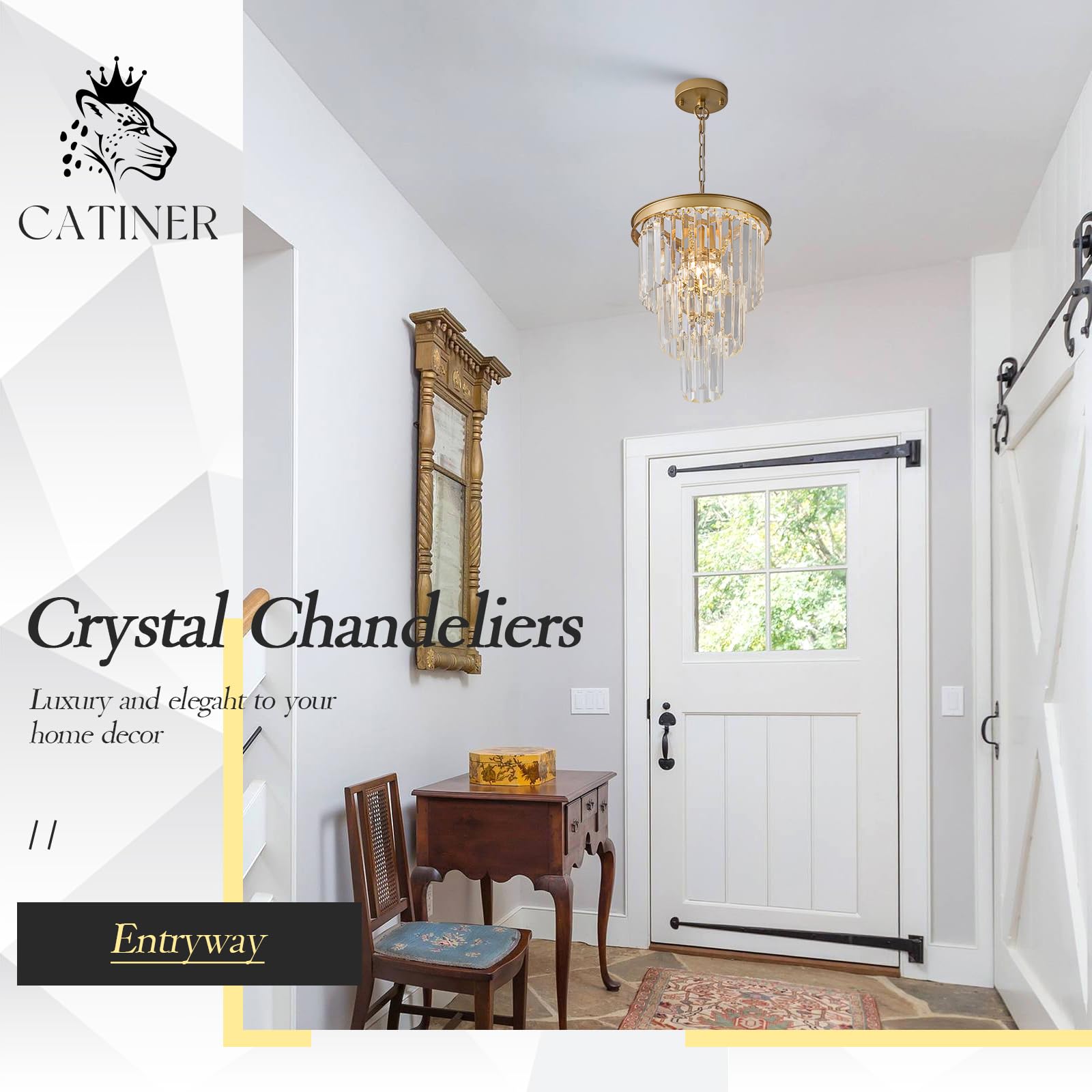 Catiner Modern Crystal Pendant Light For Kitchen Island, Mini Gold Crystal Light Fixture Luxury For Dining Room, K9 Ceiling Pend