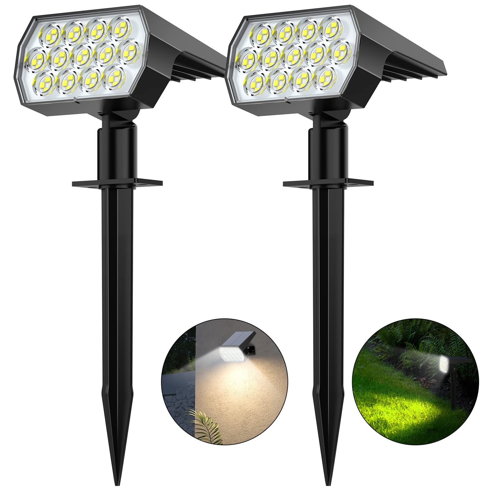 Welalo Solar Spot Lights Outdoor, [2 Pack/52 Led/3 Modes] 2-In-1 Solar Landscape Spotlights, Solar Powered Security Lights, Ip65