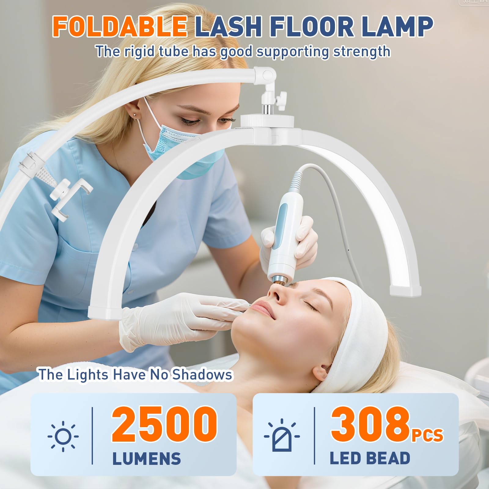 KIRKAS 21in LED Lash Light Half Moon Lamp, Adjustable Brightness, Tool Tray, White, Model FS-550C FXTP-LDD MRD