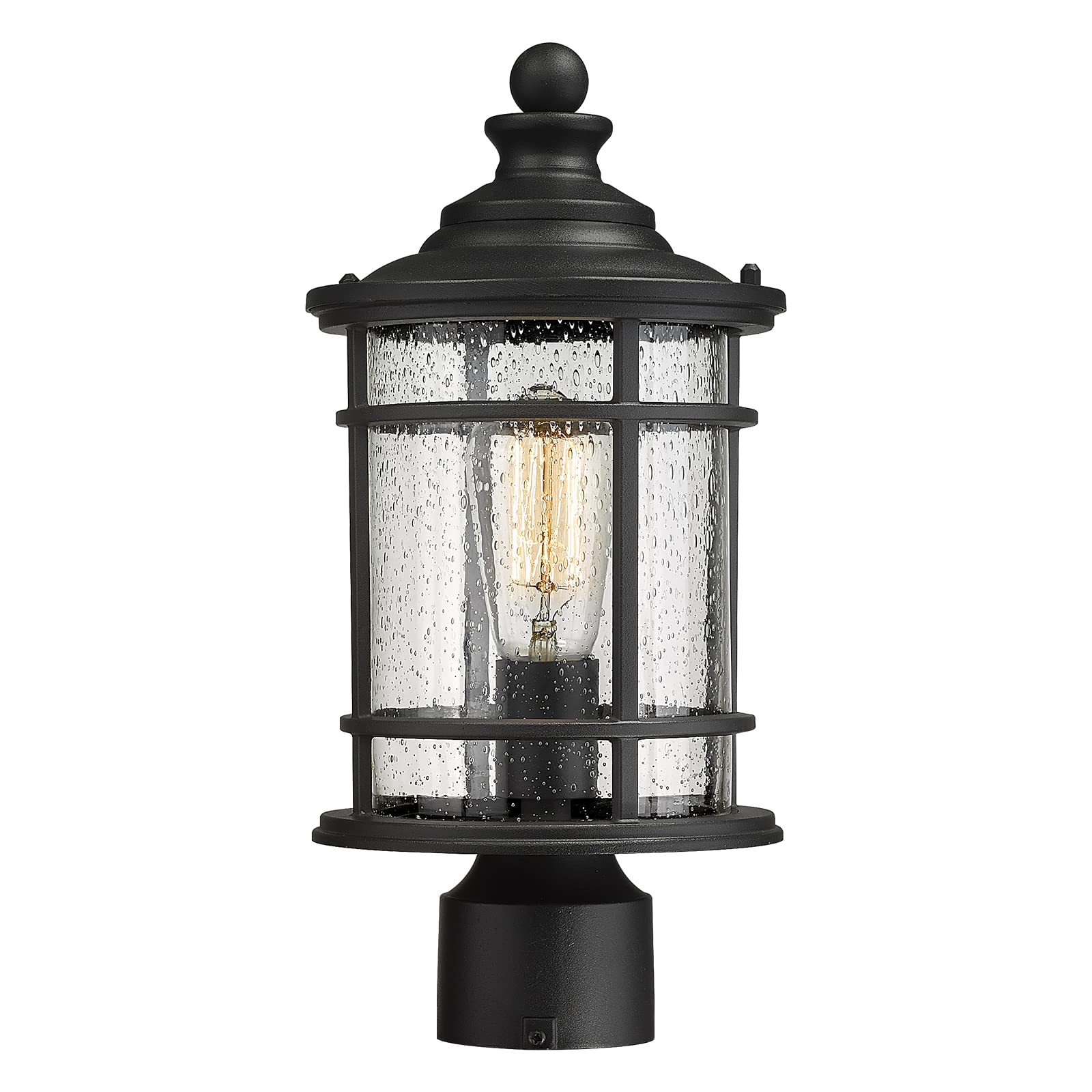 Emliviar Outdoor Post Light Fixtures, 15 Inch Farmhouse Modern Lamp Post Lighting for Outside, Black Finish with Seeded Glass, X