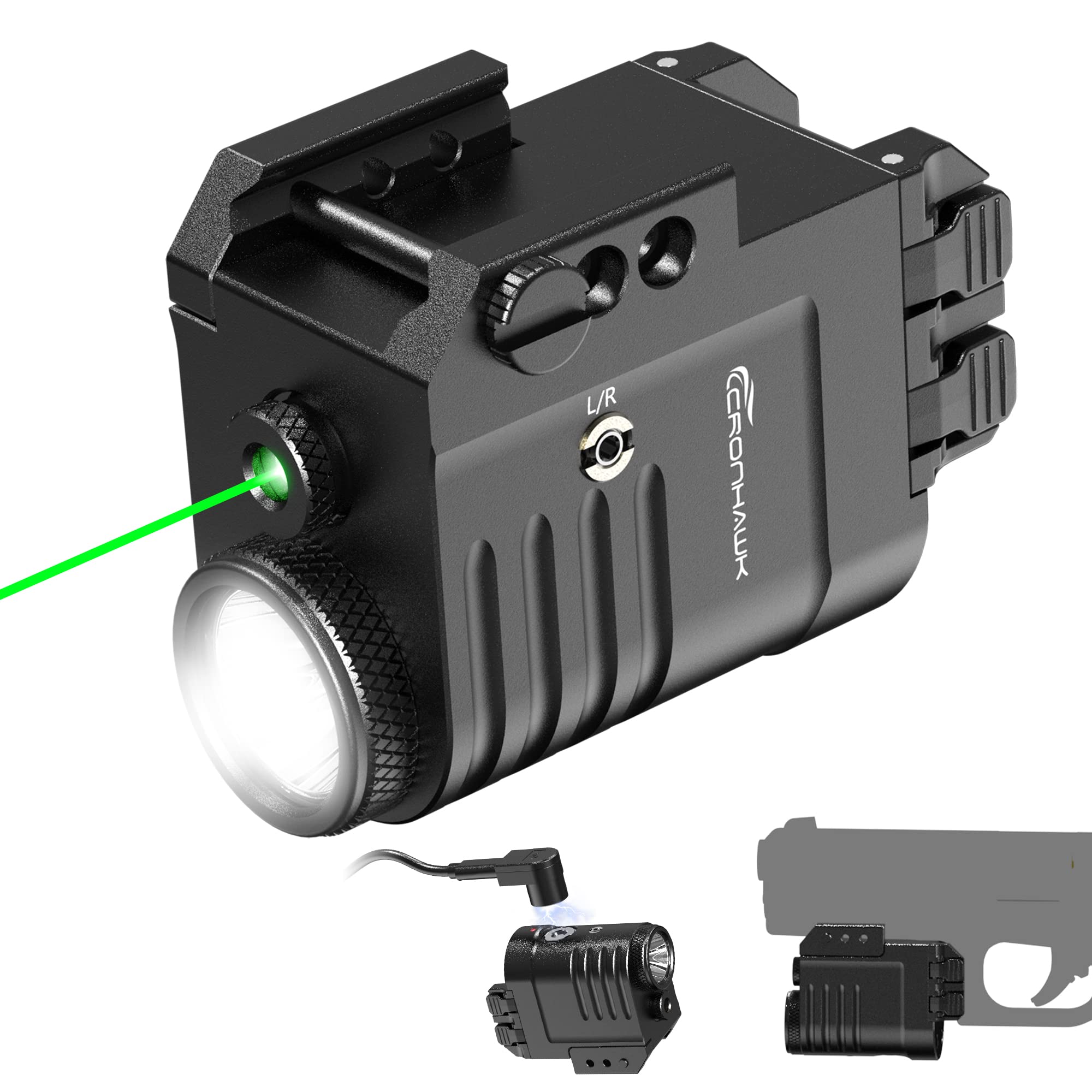 CRONHAWK Handheld Toy Laser Light Combo 650 Lumen Rechargeable Tactical Green Laser Flashlight Combo Compatible with Picatinny 1913  Laser Class II