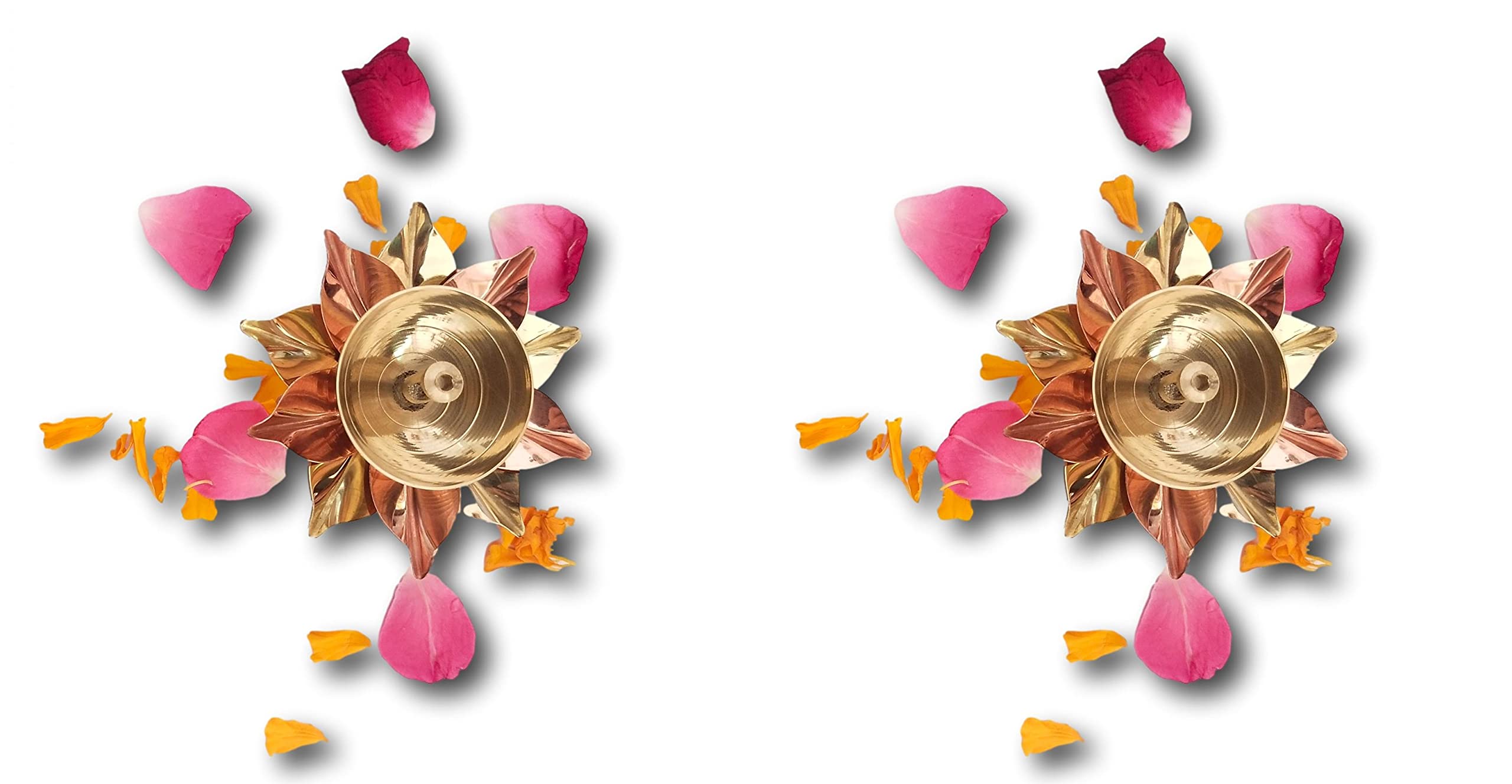 Athizay Brass Diyas Pack Of 2 For Pooja Virgin Brass Indian Diya Set Oil Lamp Sets For Gifting Home Decor Lotus Vilakku (Kamaldeep Set)
