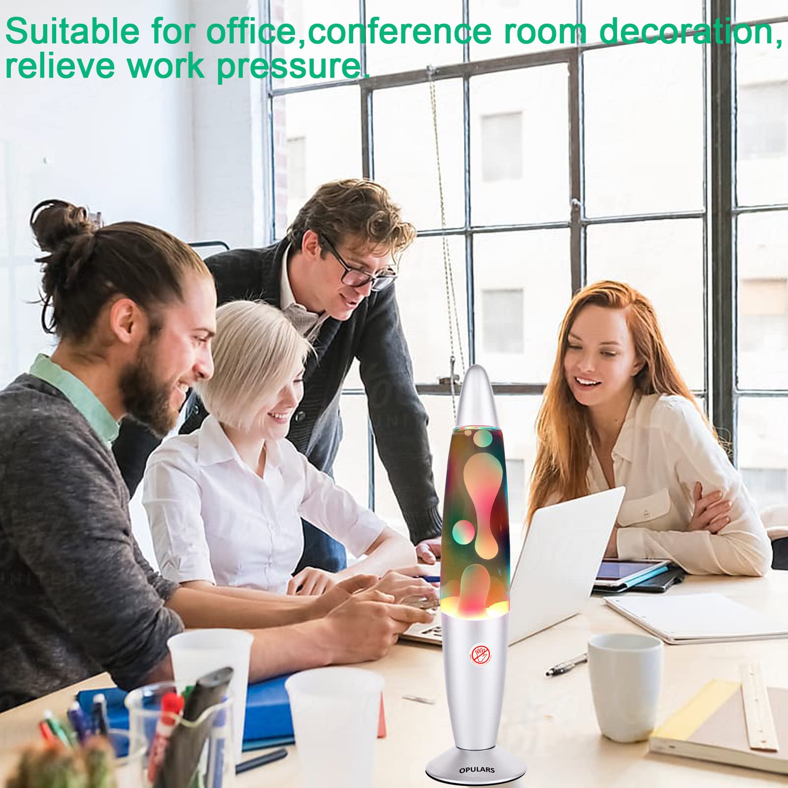 OPULARS Colorful Magma Lamp Rainbow Motion Lamps for Adults and Kids, 13.5-inch Silver Base Lamp with White Wax in Clear Liquid,