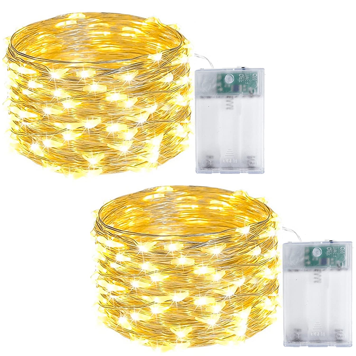 2-Pack Fairy Lights Battery Operated with Timer, Waterproof 16FT 50 LED String Lights Indoor Outdoor, Cuttable Starry Fairy Lights for Christmas Home Bedroom Wedding DIY Centerpiece Decor (Warm White)