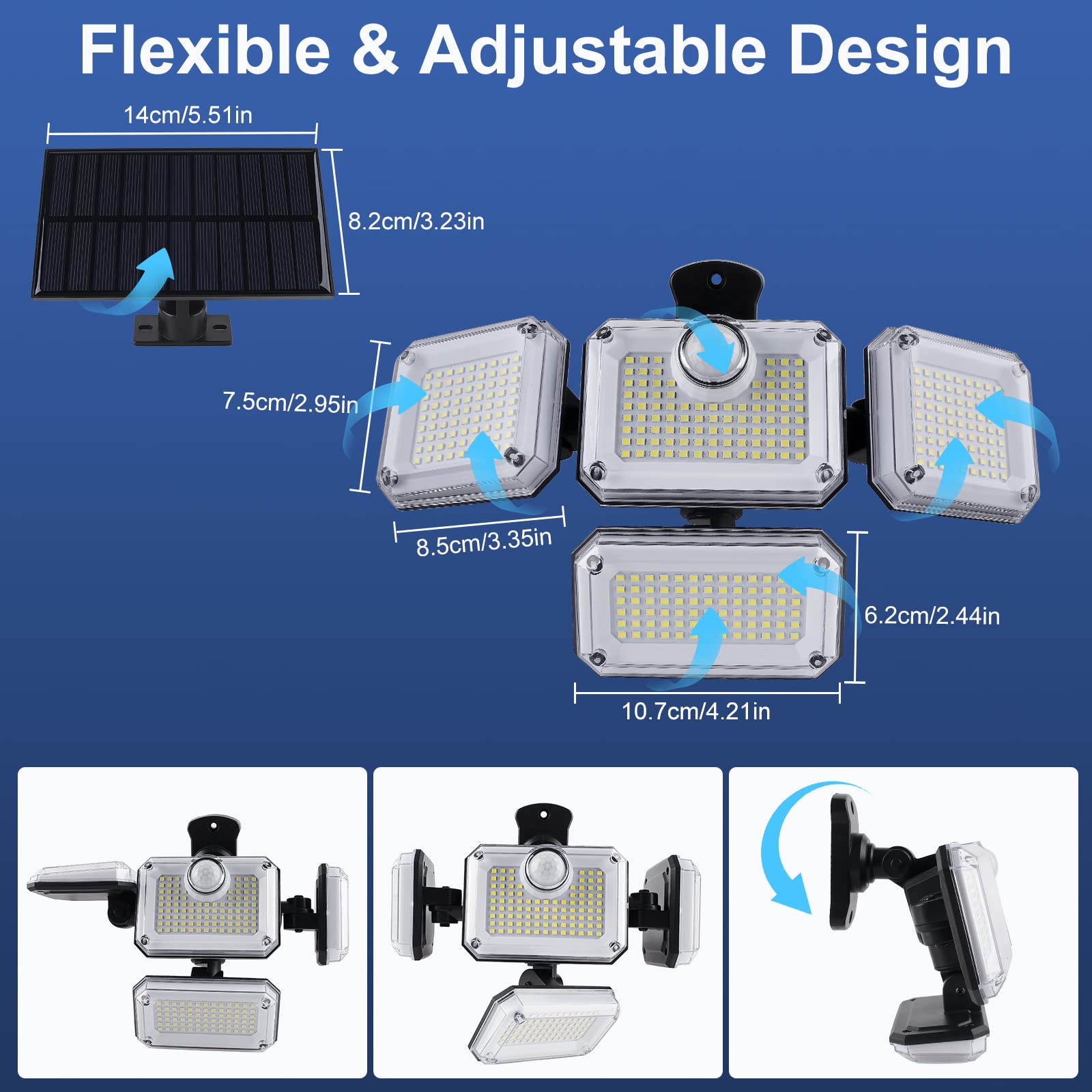 T-SUN Solar Motion Sensor Outdoor Lights, 333LED Solar Security Flood Lights with Remote Control, IP65 Waterproof 3 Lighting Mod