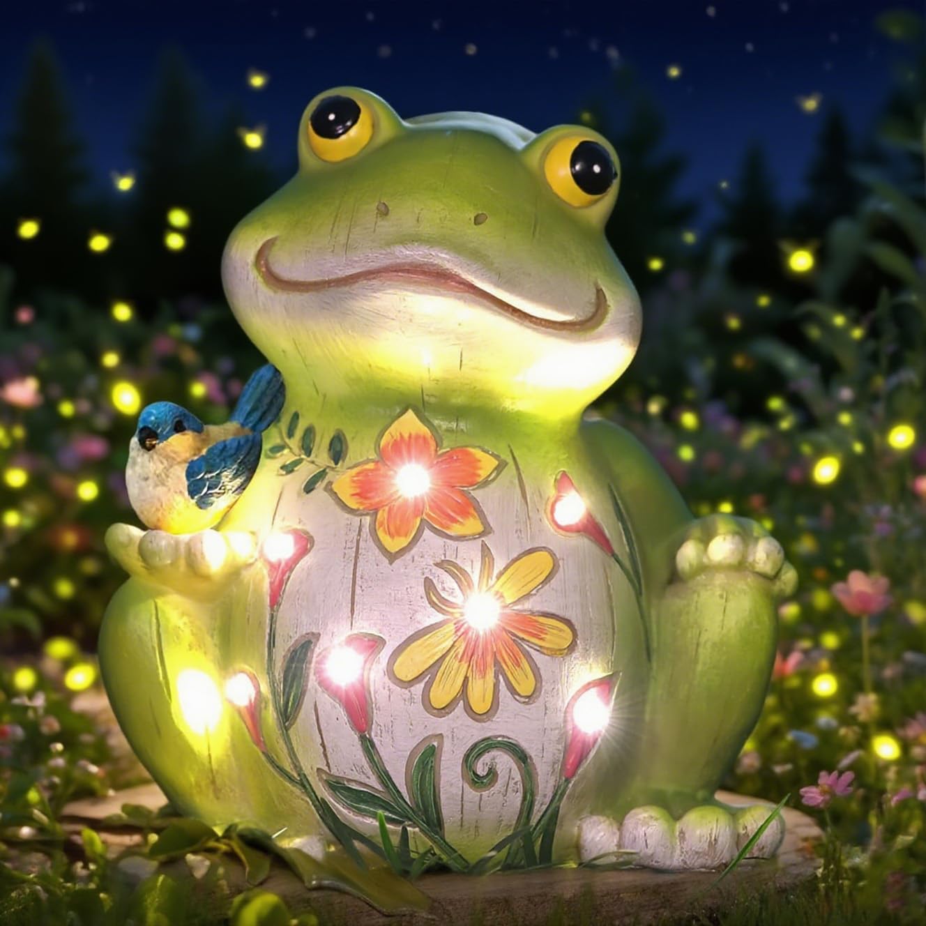 Ivcoole Outdoor Frog Sculpture - Solar Resin Garden Statue, Medium Large, Yellow, Perfect For Home, Patio, Lawn, And Porch Decor