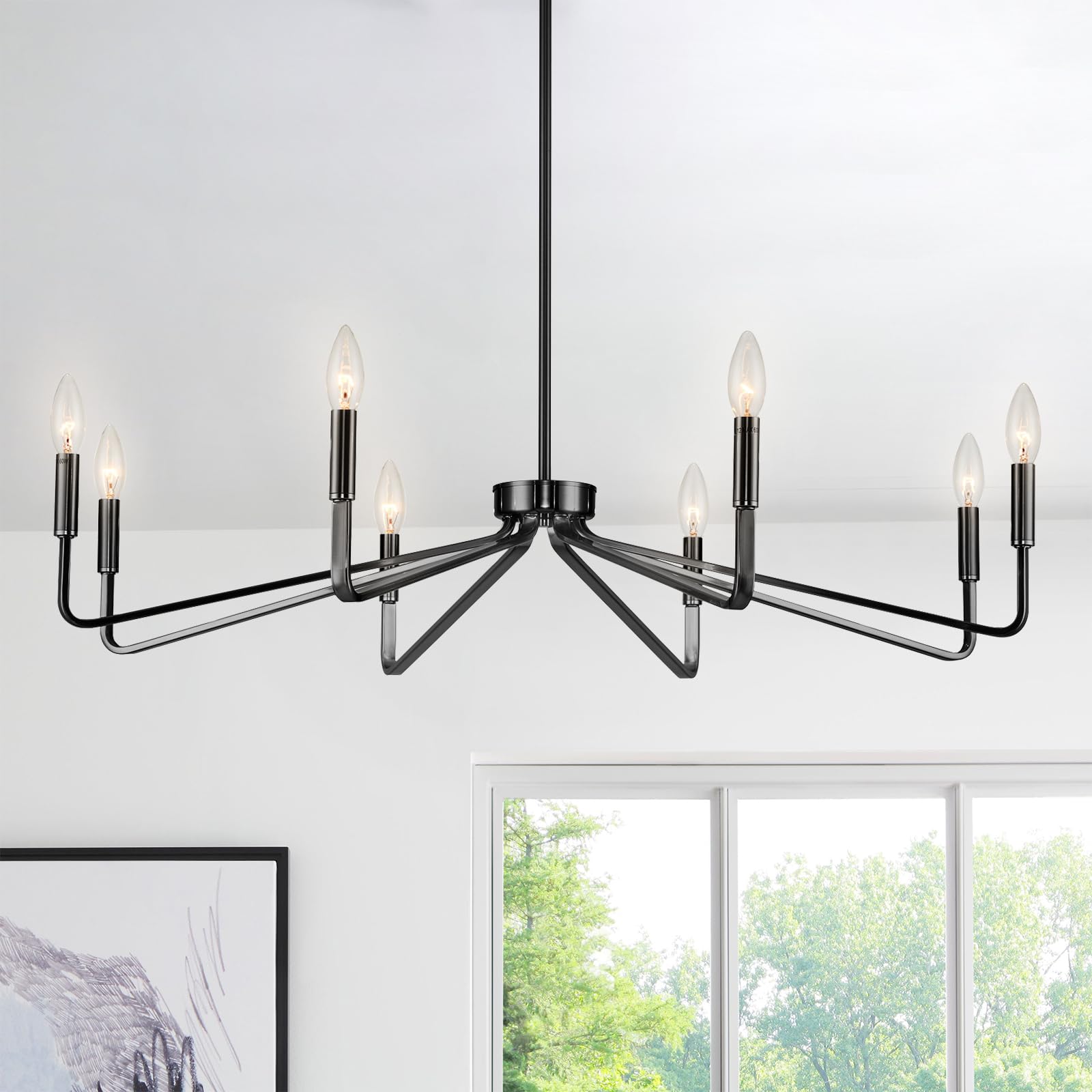 Acaner 38'' Black Chandeliers For Dining Room, 8-Light Modern Farmhouse Candle Style Chandelier, Industrial Hanging Ceiling Ligh