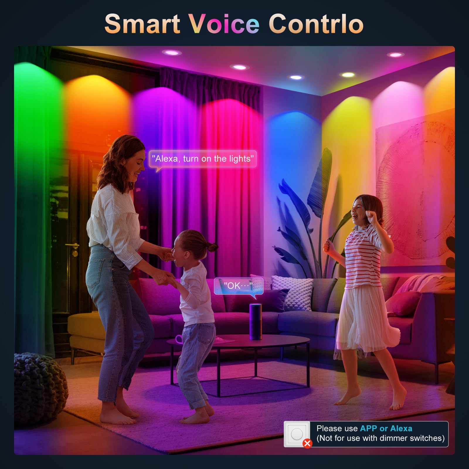 Varicart Smart Recessed Lighting 6 Inch  Rgbcw Color Changing Smart Can Light Bluetooth Connect  Flicker Free  13W 1300Lm  Dimmable Retrofit Downlight Works With Alexa Voice & App Control  12 Pack