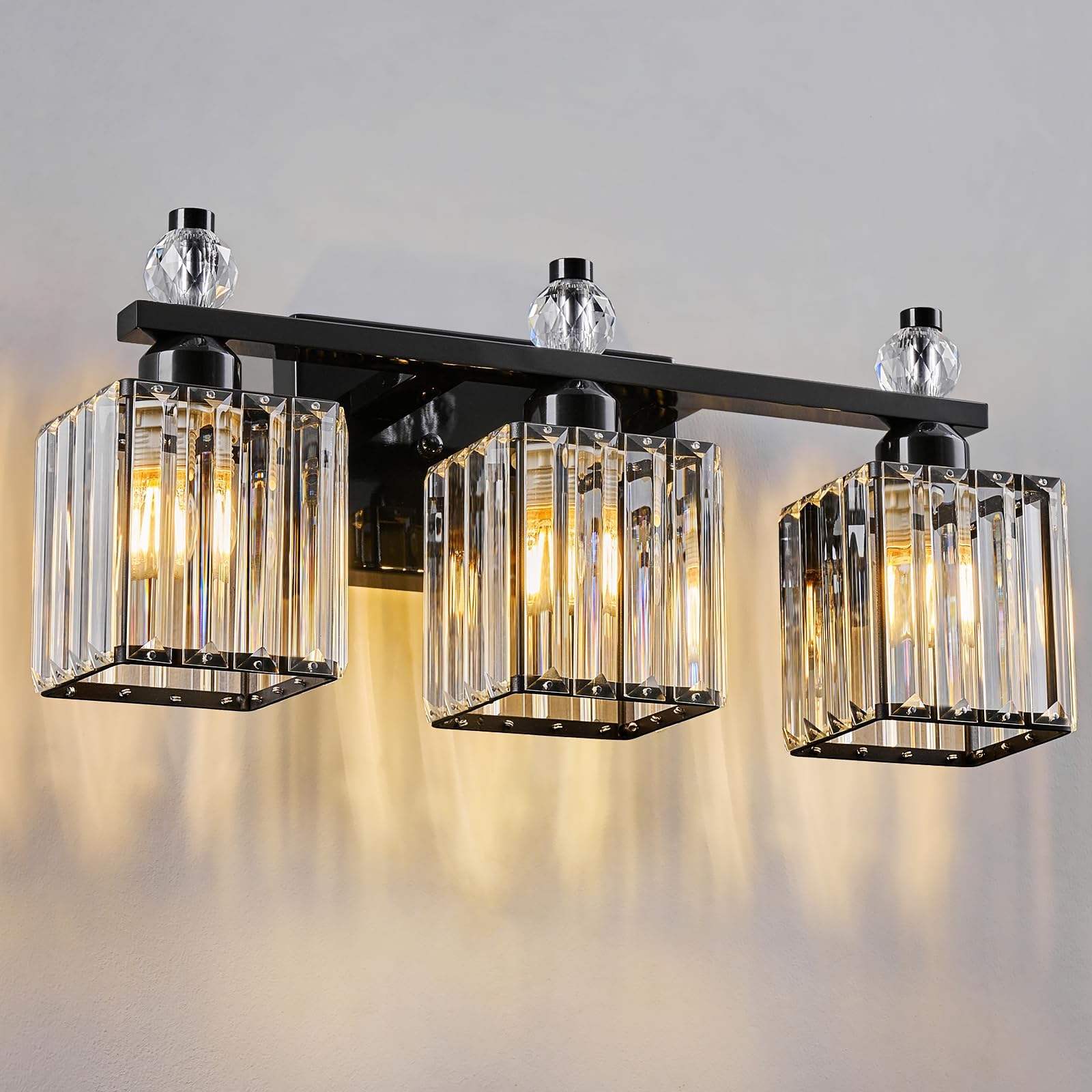 FDPBY Black Bathroom Vanity Lights, 3-Light Crystal Fixture, Metal, Modern Design, Model 290